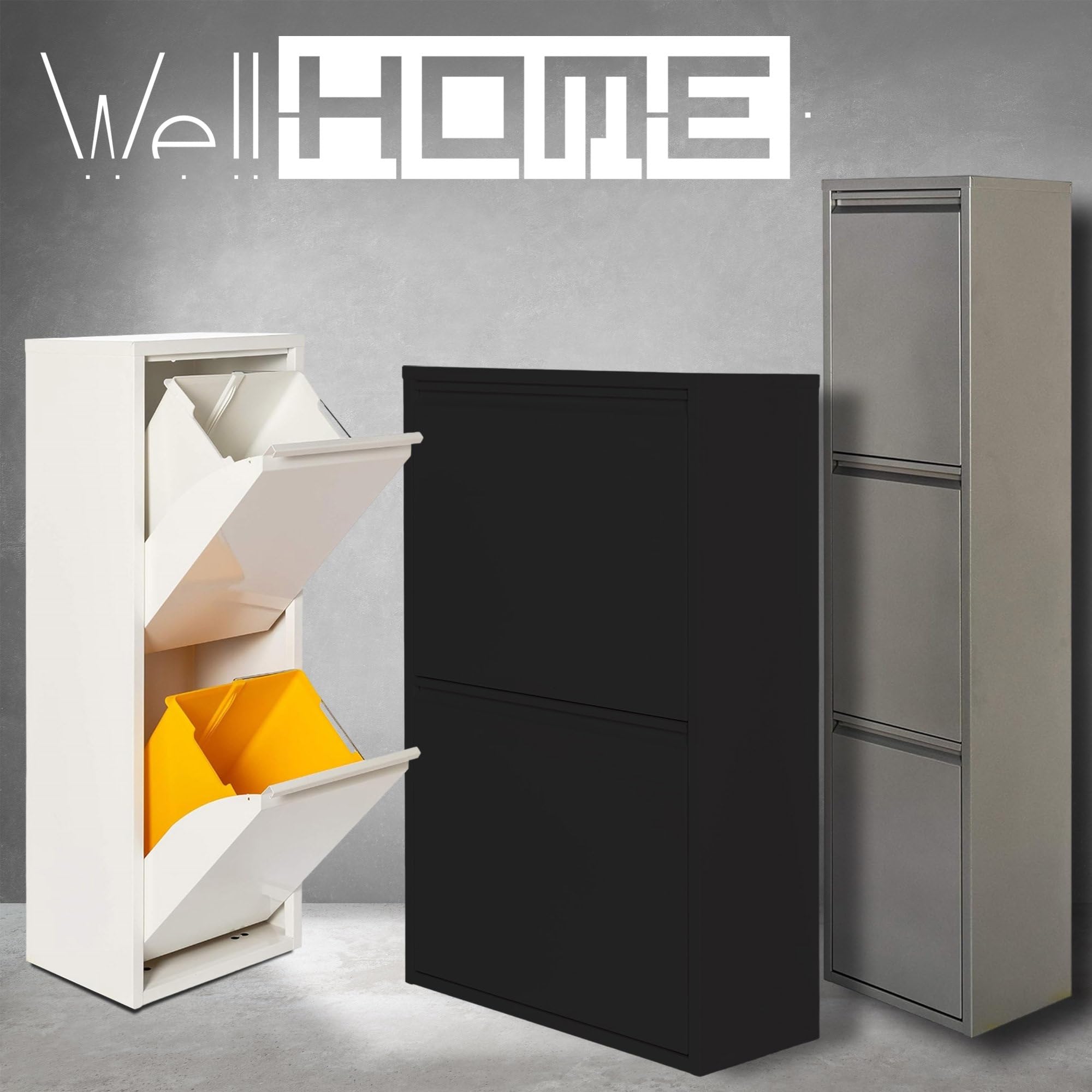 WELL HOME MOBILIARIO & DECORACIÓN Pattumiera e pattumiera metallica con 2 scomparti, 2 x 17 l (34 L) Bianco opaco