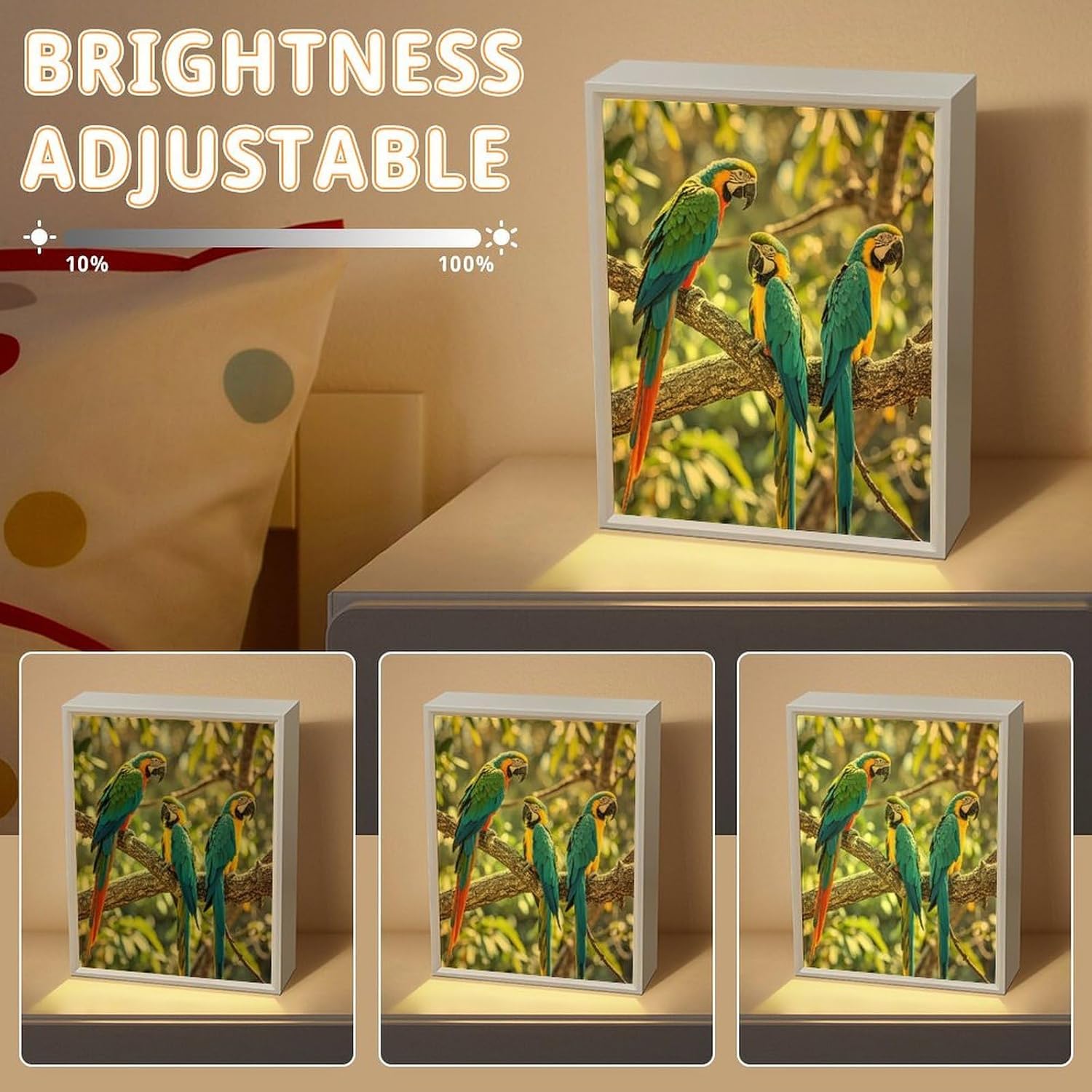 Colorful Parrots On Tree Vanity Mirror with Lights Portable Lighted Beauty Mirror Three Color Lighting Modes Dimmable LED Lighted Decoration Desk Mirrors for Vanity Desk Bedroom image 5