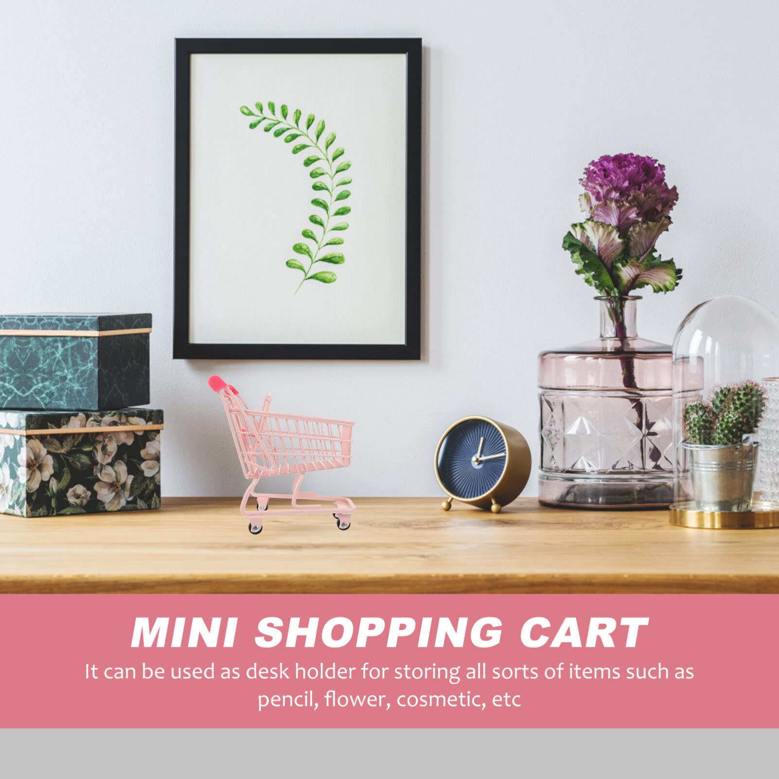 Toyvian Mini Caddie Métallique 5.91X5.31X3.74In Chariot De Course Pour Enfants Avec Roues Fonctionnelles Panier D'Utilité Créatif Pour Jeux Et Décor De Table