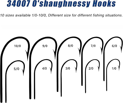Miniatura 6 de Ganchos de pesca de agua salada, 45 ganchos de acero inoxidable O'Shaughnessy forjados largos y rectos, gancho de pesca en J, extra fuerte para agua