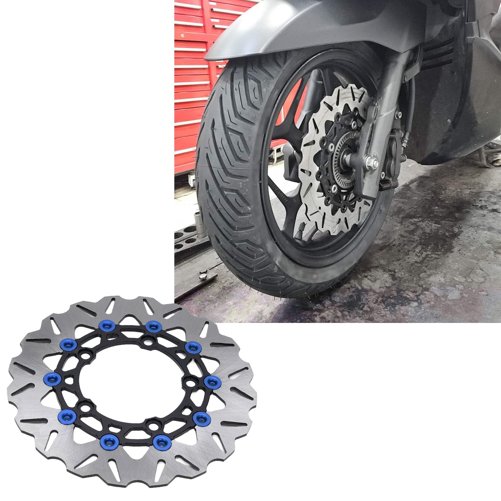 Rotore Disco Freno Ruota Anteriore Moto, Rotore Freno Anteriore Flottante in Acciaio Inossidabile da 267 Mm con in Alluminio CNC, Dissipazione del Calore Ondulato, Design Scanalato per Dal