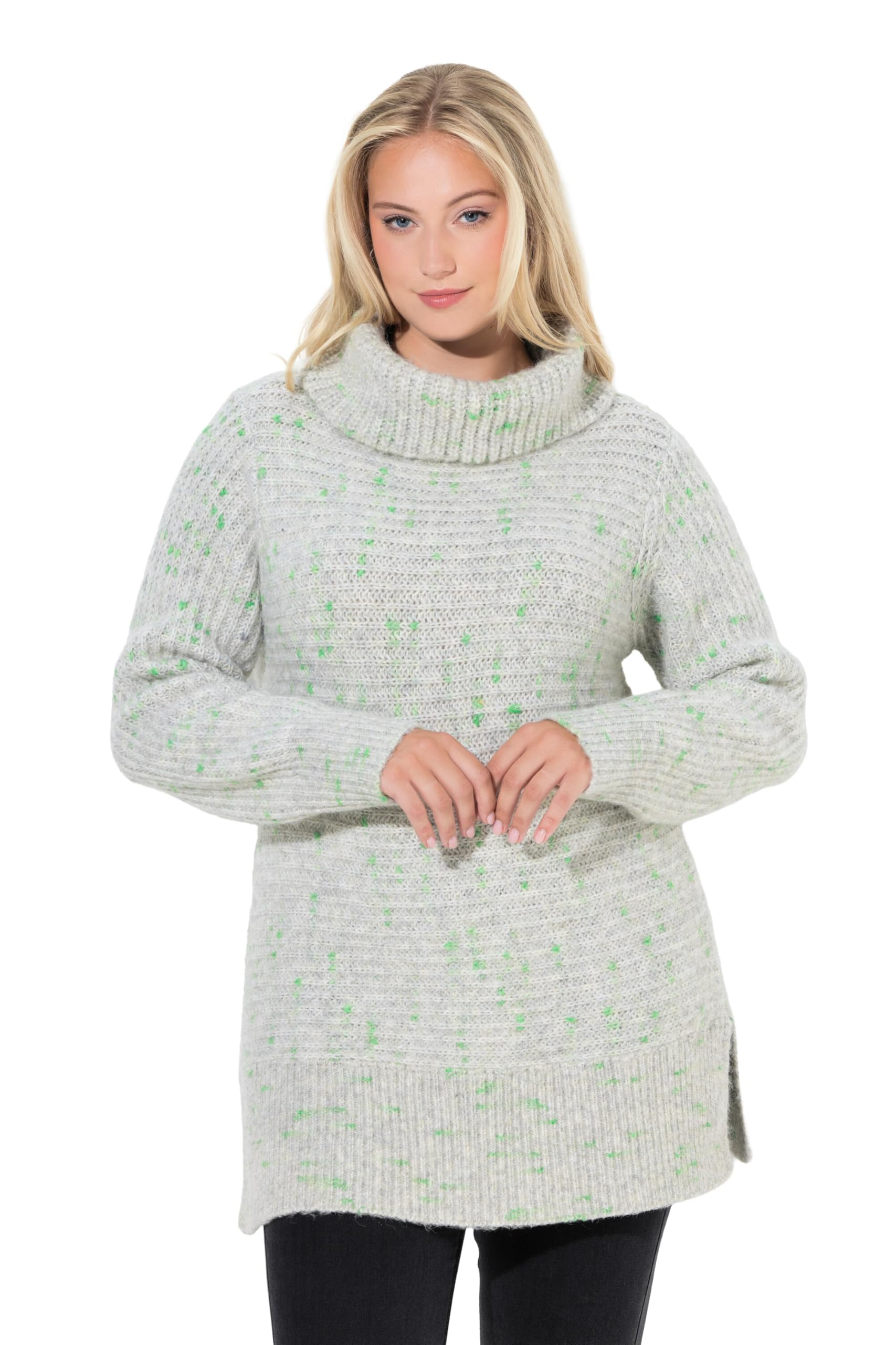 Ulla Popken Damen große Größen Übergrößen Plus Size Pullover, Spaceyarn-Effekt, Rollkragen, Langarm 834136