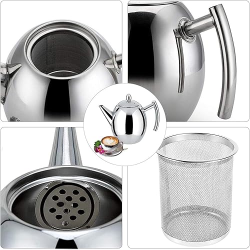 Miniatura 5 de Hervidor de agua durable del pote del café del té de la tetera del acero inoxidable con la capacidad grande del filtro (1L)