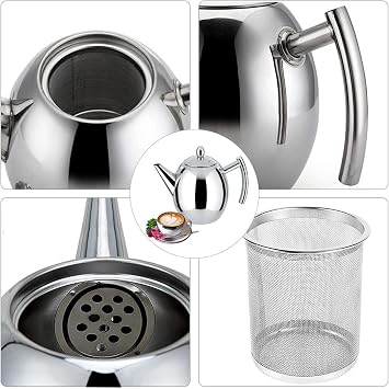 Stainless Steel Teapot with Infuser 1L Stainless Steel Teapot 1L Moroccan Teapot Kettle with Removable Filter Heat Resistant for Tea Coffee