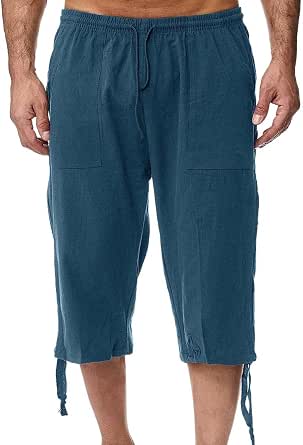 Pantalon Homme En Lin Léger - Taille élastique - Style Décontracté été/plage - Coupe Jogging Ample Avec Poches