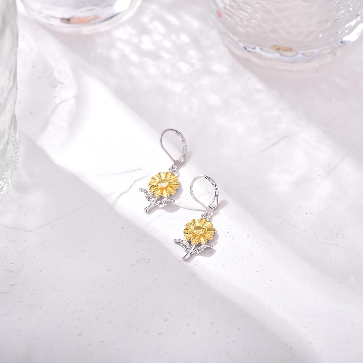 Flower Earrings Daisy/Sunflower Leverback Earrings Dainty Flower Drop Dangle Earrings Jewelry for Women Birthday - Image 4