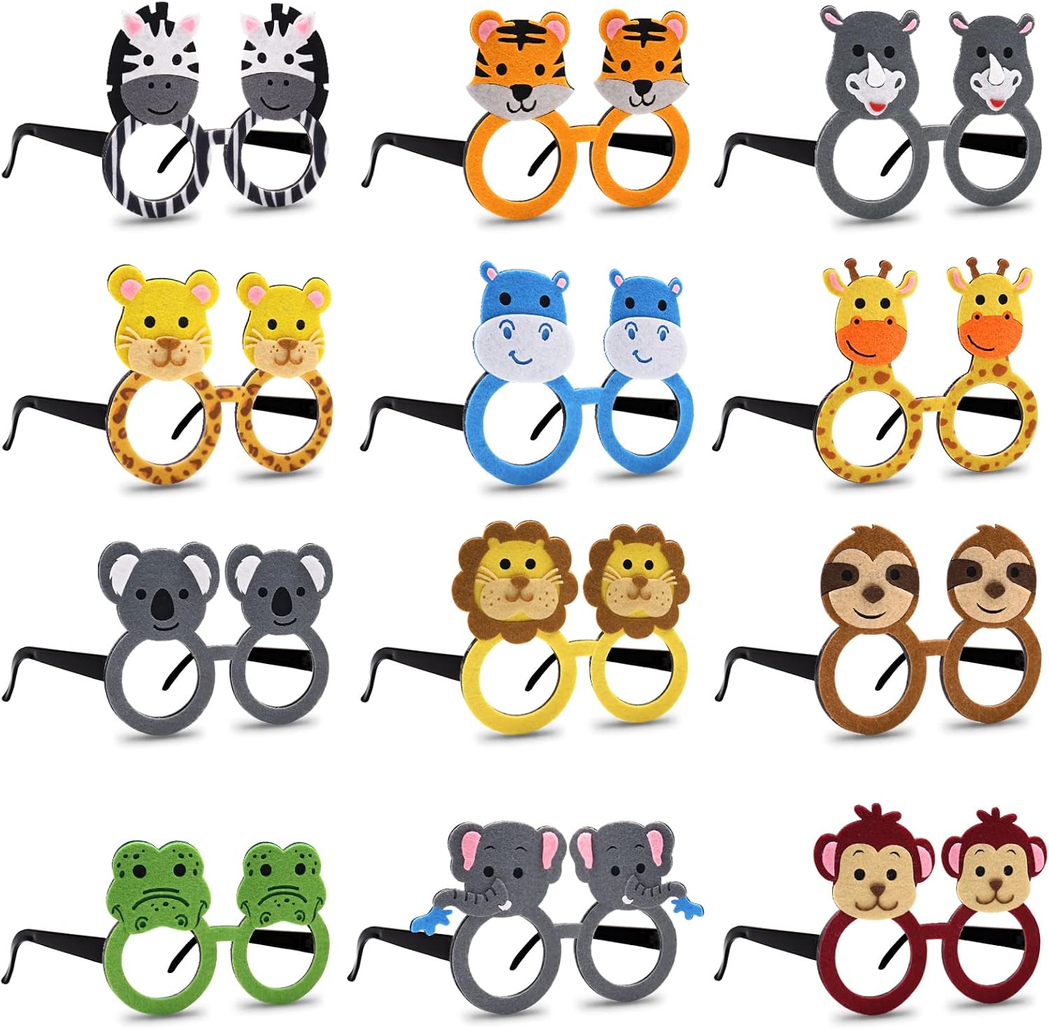 Bessmoso 12 Pack Jungle Animal Glasses Safari Costume Party Favors | 12 Kinds of Eyeglasses for Petting Zoo Farmhouse Themed Birthday Party Jungle Safari Dress-Up Cosplay Party Supplies