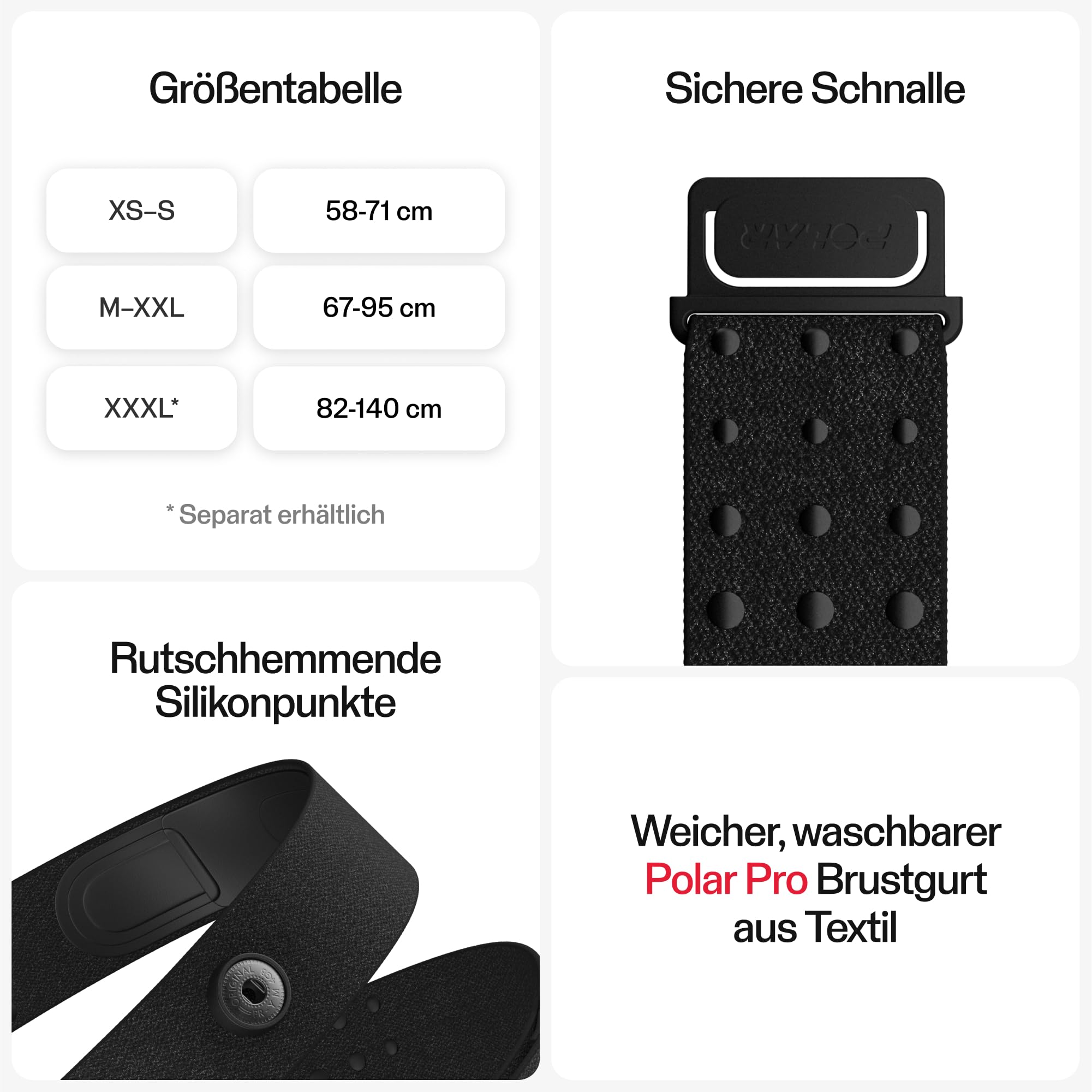 Polar H10 Herzfrequenz-Sensor ANT+ Bluetooth EKG Wasserdicht Brustgurt Grau-Schwarz M-XXL