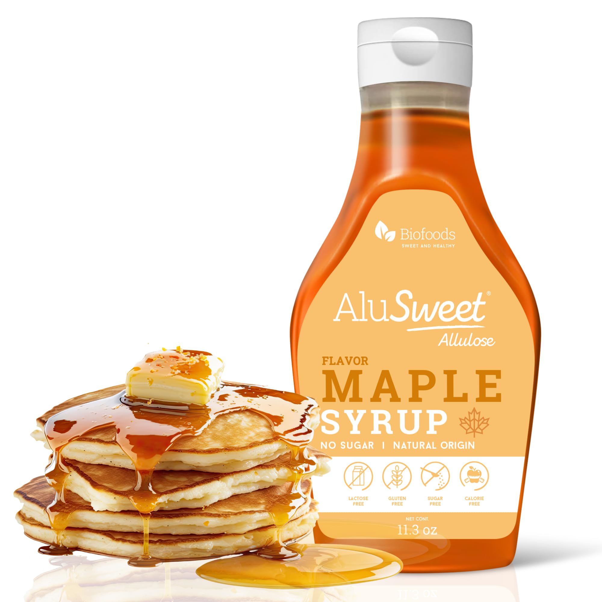 Alusweet Allulose Sugar Free Maple Syrup - For Pancakes - Zero Sugar & Zero Calories - Keto Friendly - Non-GMO - Sugar Substitue - Gluten Free - Waffles, Oatmeal, Desserts and Breakfast 11.3 fl oz