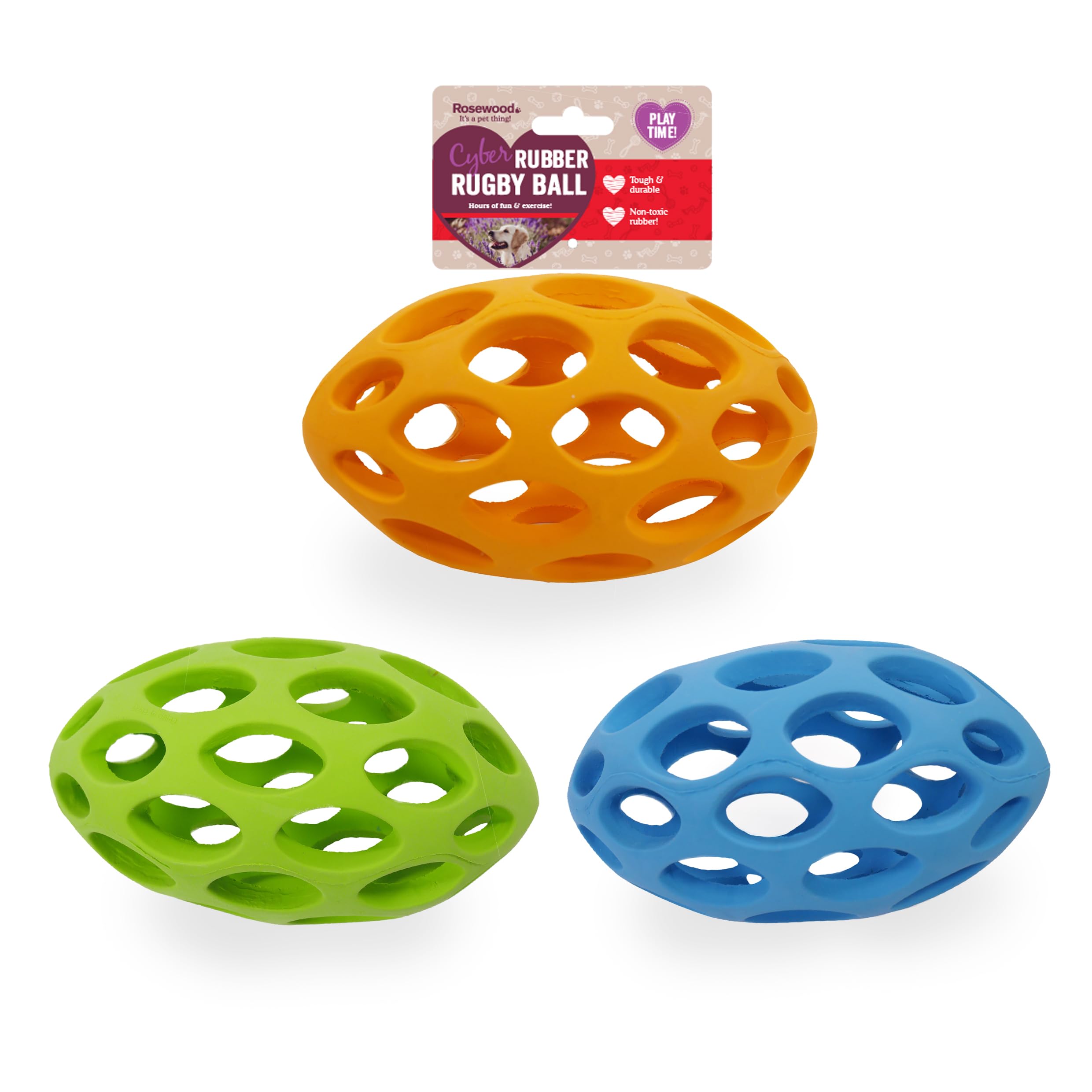 Cyber -Dog Rubber Lattice Ball Dog Toy - Rugby Ball - 15Cm