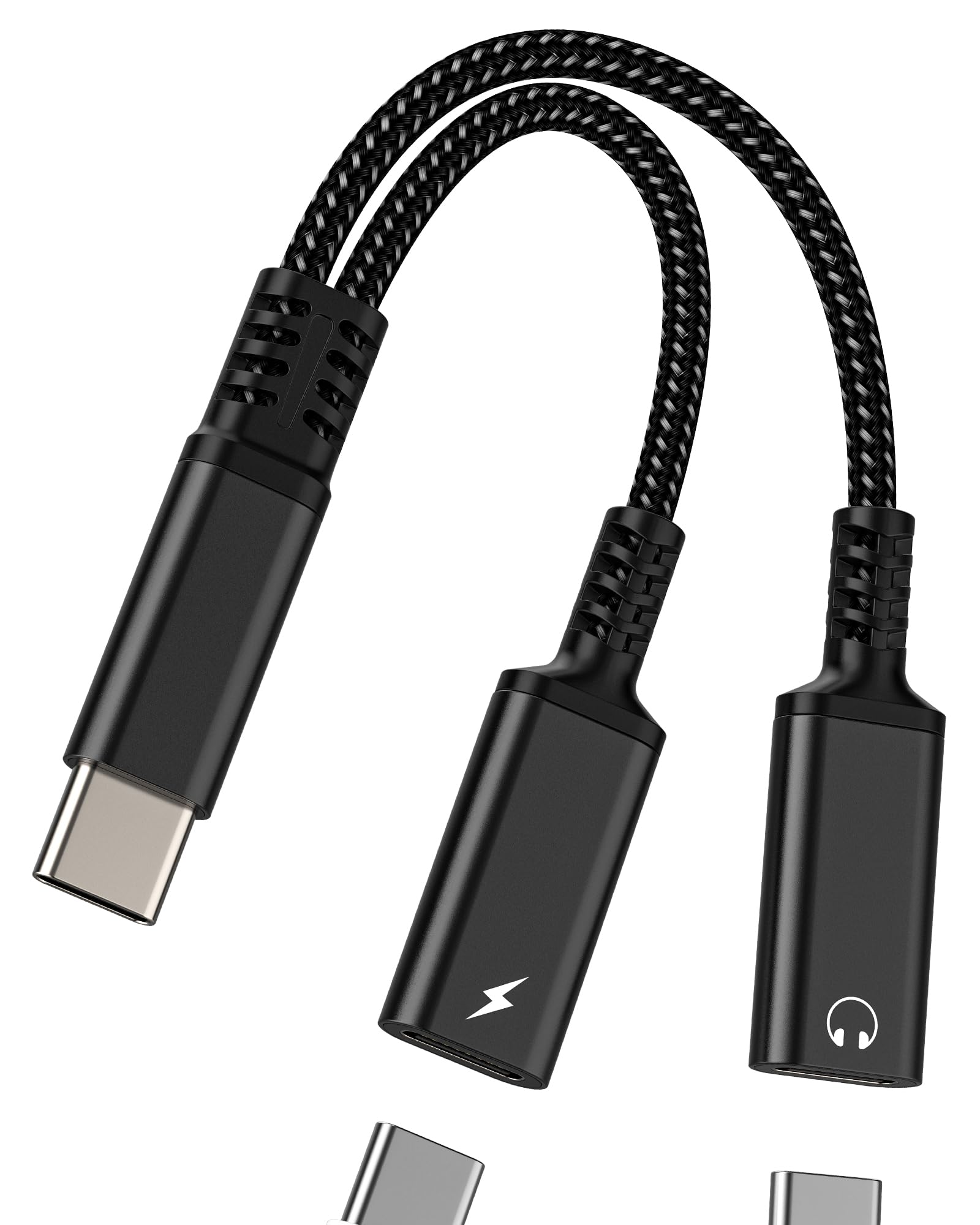 Dual USB-C Headphone Jack Adapter 2 in 1 Charging Cable for Apple iPhone15 Pro Max Plus for iPad Pro Compatible for Samsung Galaxy Note10 Cord DAC Type C Audio Charger Dongle Aux Splitter Accessories