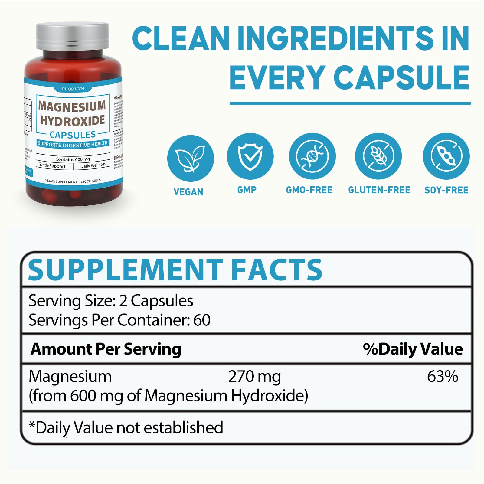 Magnesium Hydroxide Capsules, Gentle Osmotic Digestive Regularity Support, Helps Maintain Comfortable Bowel Routine, Daily GI Balance for Adults - 120 Capsules — Amazon image 4