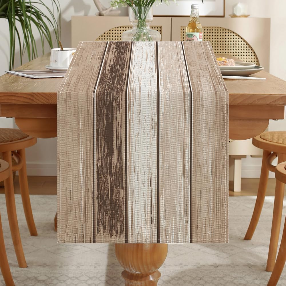 LOZULO Beige Vintage Table Runner Rustic Coffee Table Runners 40cm Wide Linen Striped Patterned Table Cover Outdoor Waterproof Table Cloth Decoration 40x140cm