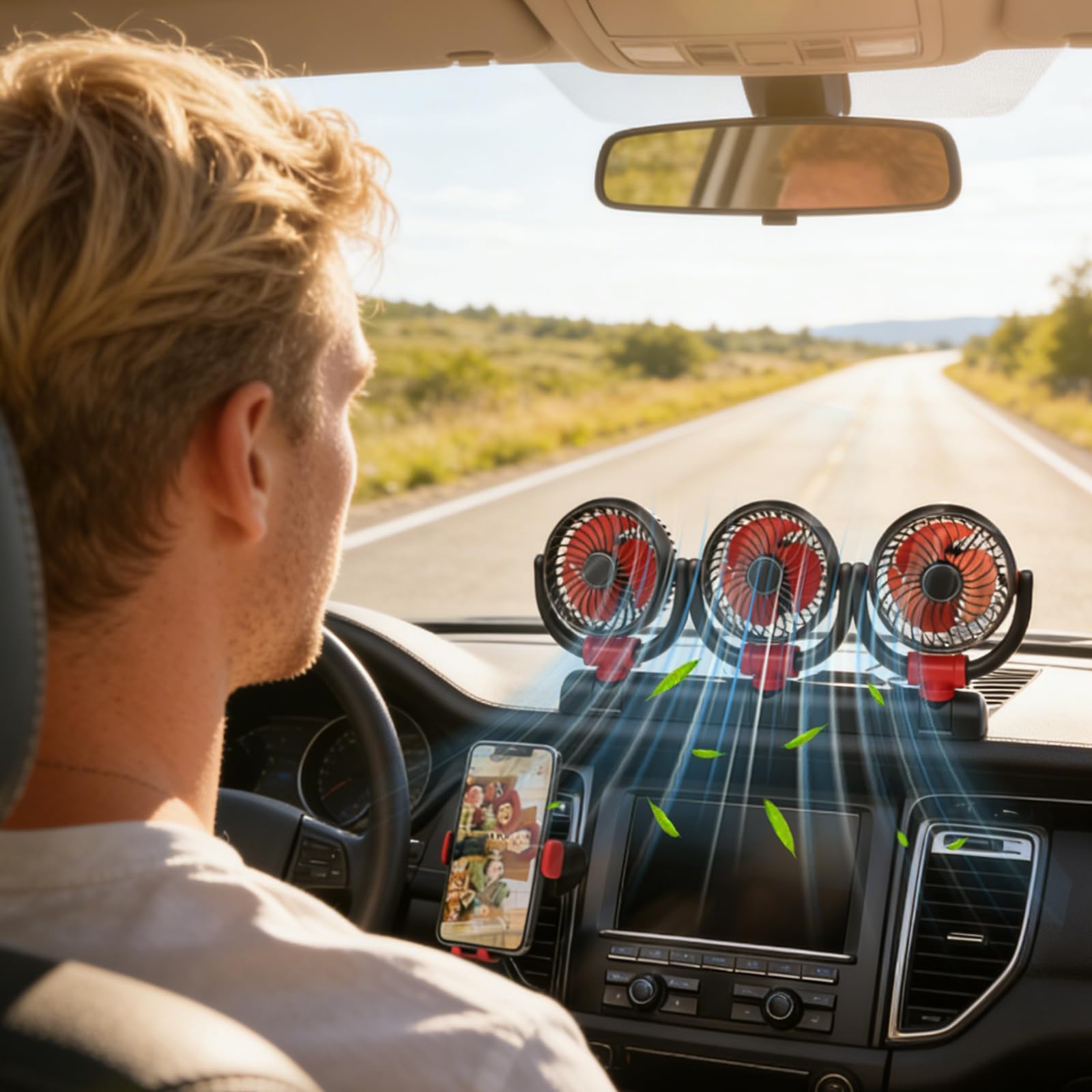 Ventilateur de Voiture, 24 V Ventilateur à Trois Têtes, Voiture, Ventilateur de Véhicule, Ventilateur Électrique Automobile à Trois Têtes, Rotatif À 360 Degrés Ventilateurs, pour Camion, SUV, RV