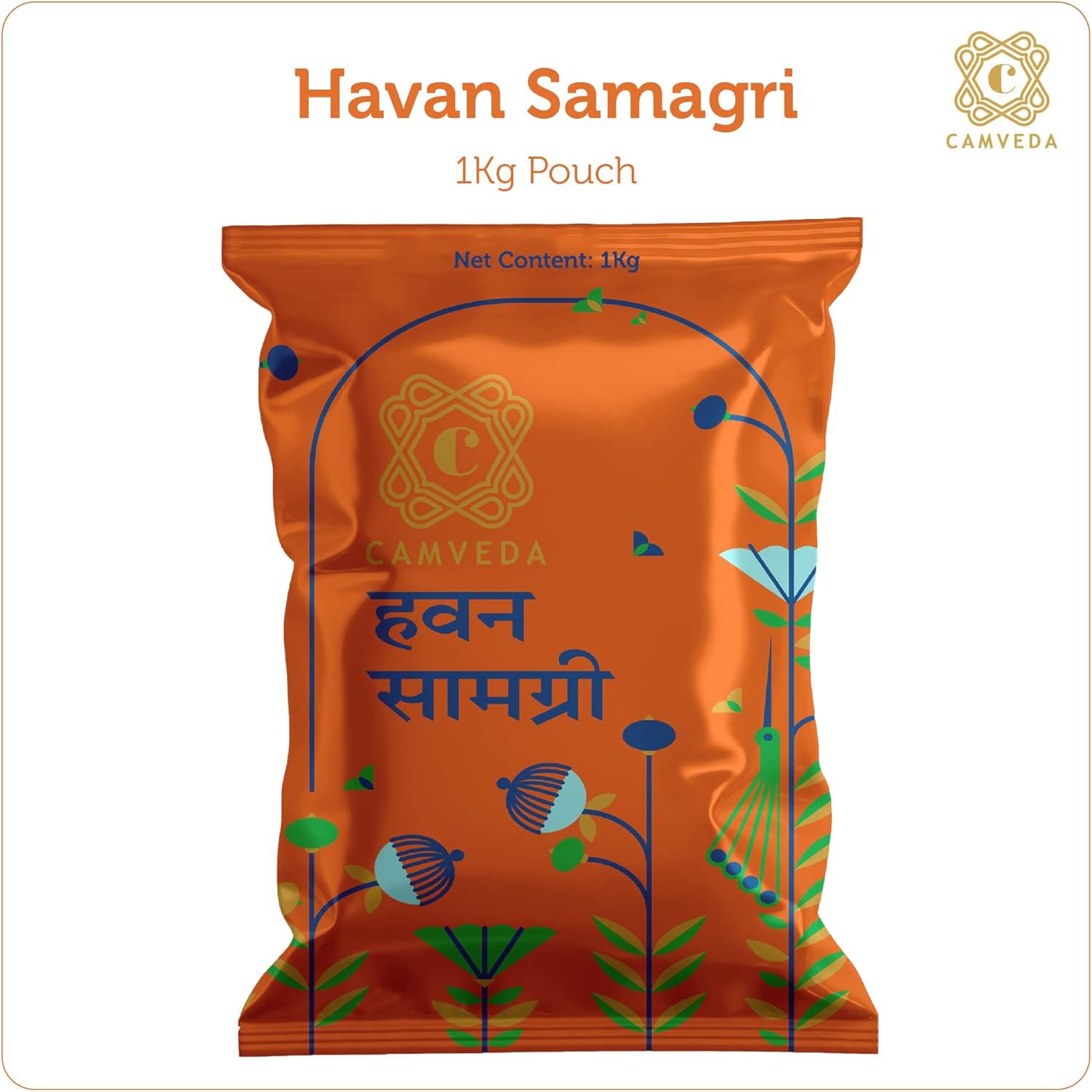 Camveda Hawan Samagri 1KG |100% Pure and Natural | Mixture of Various Dried Herbal Roots and Leaves for Vedic Yagya Pujan. Hawan Worship Pooja Samagri