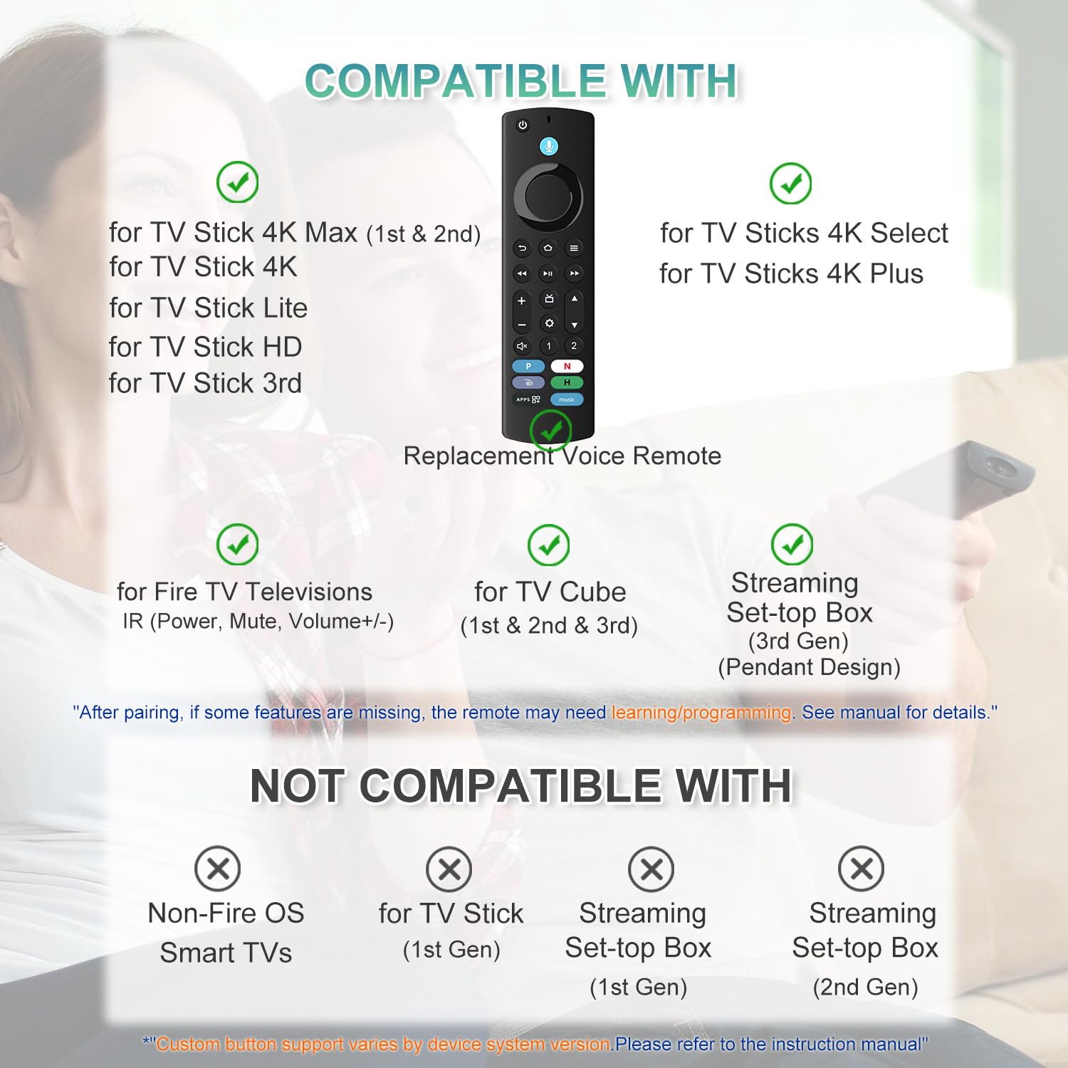 Mando a distancia universal de repuesto por voz: dispositivos de transmisión (2ª, 3ª, 4K, Max, HD), compatible con Omni, Toshiba, Insignia, Pioneer, 2/4-Series Media Smart TV, Lite y Cube
