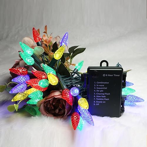 Vista 18 de 50LED C6 luces, cable verde, caja de batería impermeable, múltiples funciones, temporizador, blanco cálido Blanco cálido C6