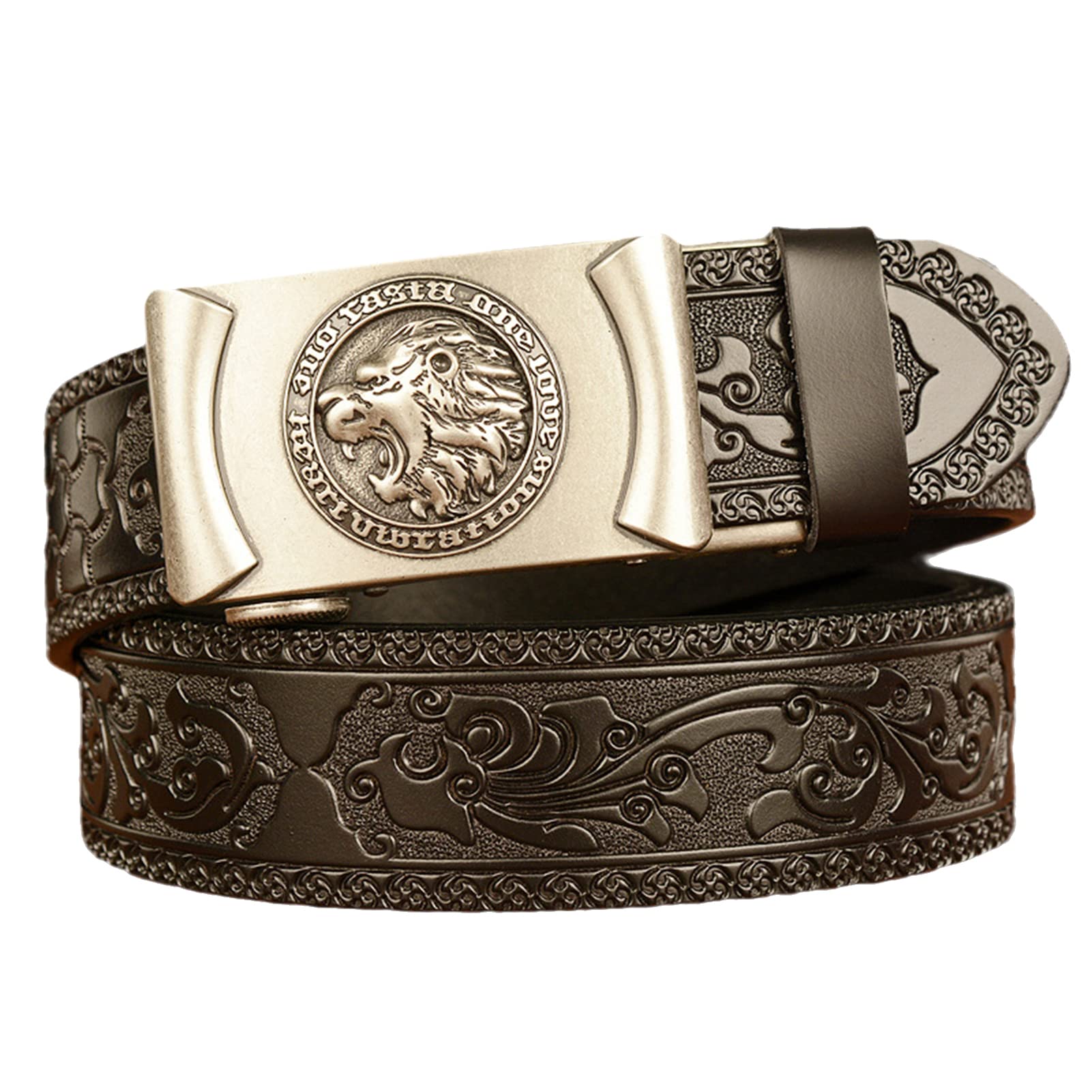 BDAYEK Men's Belt Men's Belt Automatic Buckle Carved Leather Casual Trouser(Lion~b,125Cm/Waist:42"~44")