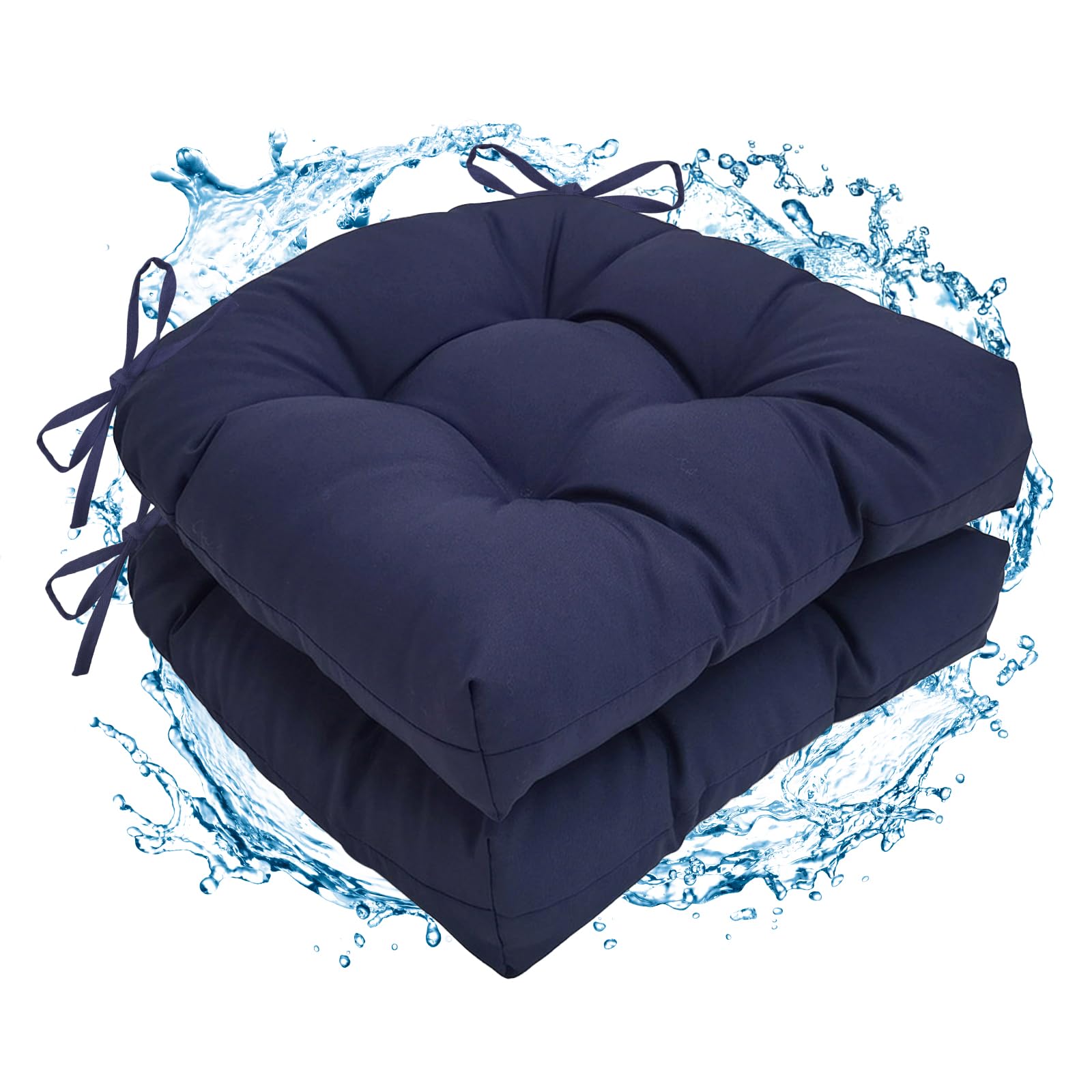 2 pack waterproof outdoor chair cushions, thick tufted u-shaped seat cushions with adjustable ties for garden chairs, patio furniture, 19x19x4.5 inches