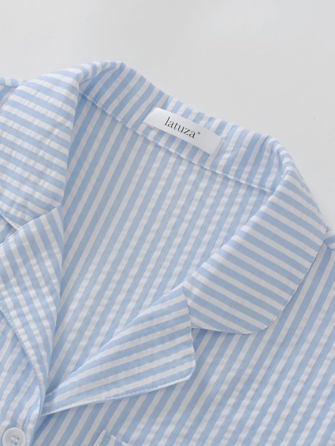 Latuza Women's Seersucker Cotton Summer Pajama Set Button Down Pj Set