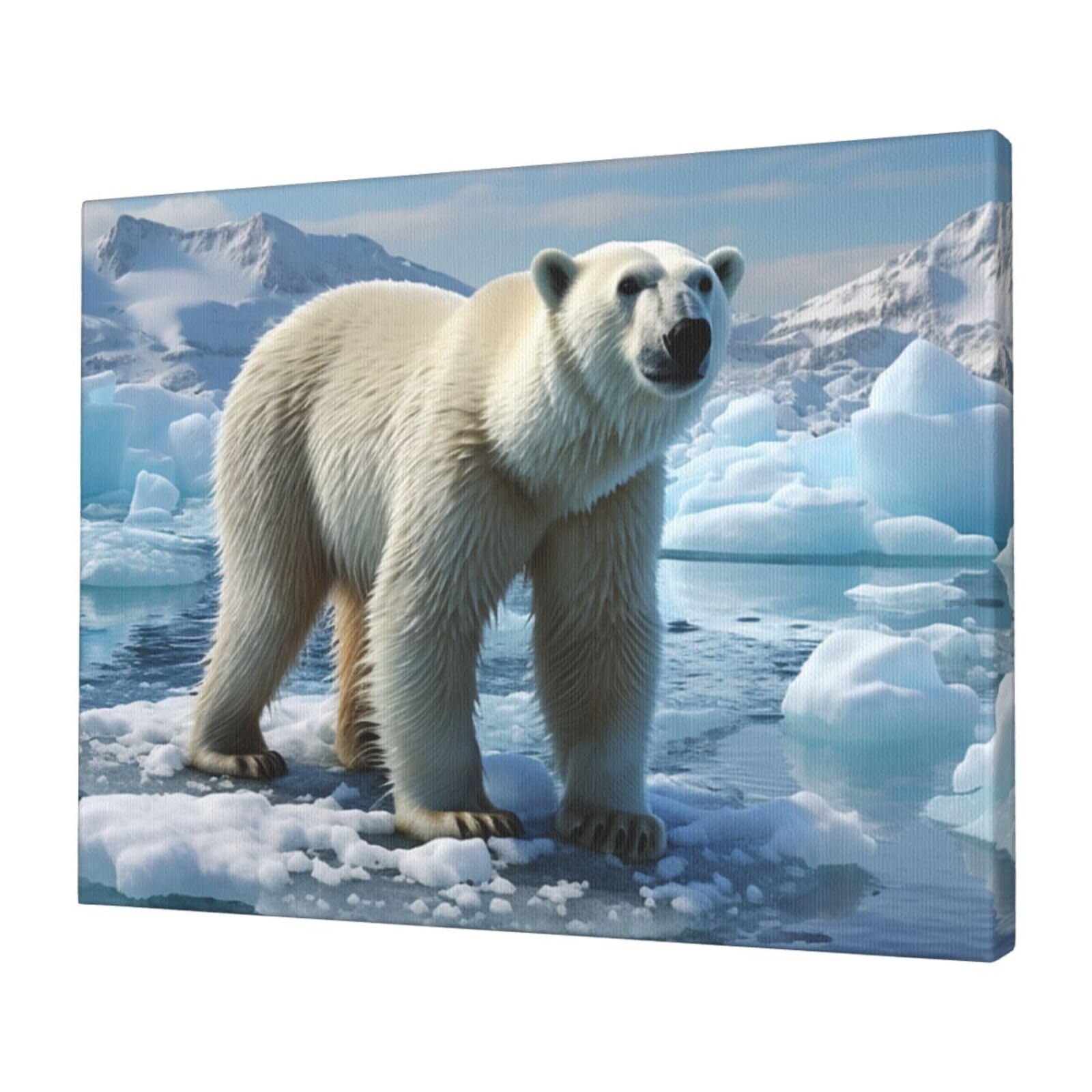 KLOPH Polar Bear Ice Canvas Wall Art for Living Room 12"x16" Modern Artwork Painting for Bathroom Hanging Canvas Prints Aesthetic Wallart for Bedroom Kitchen Office Wall Decor