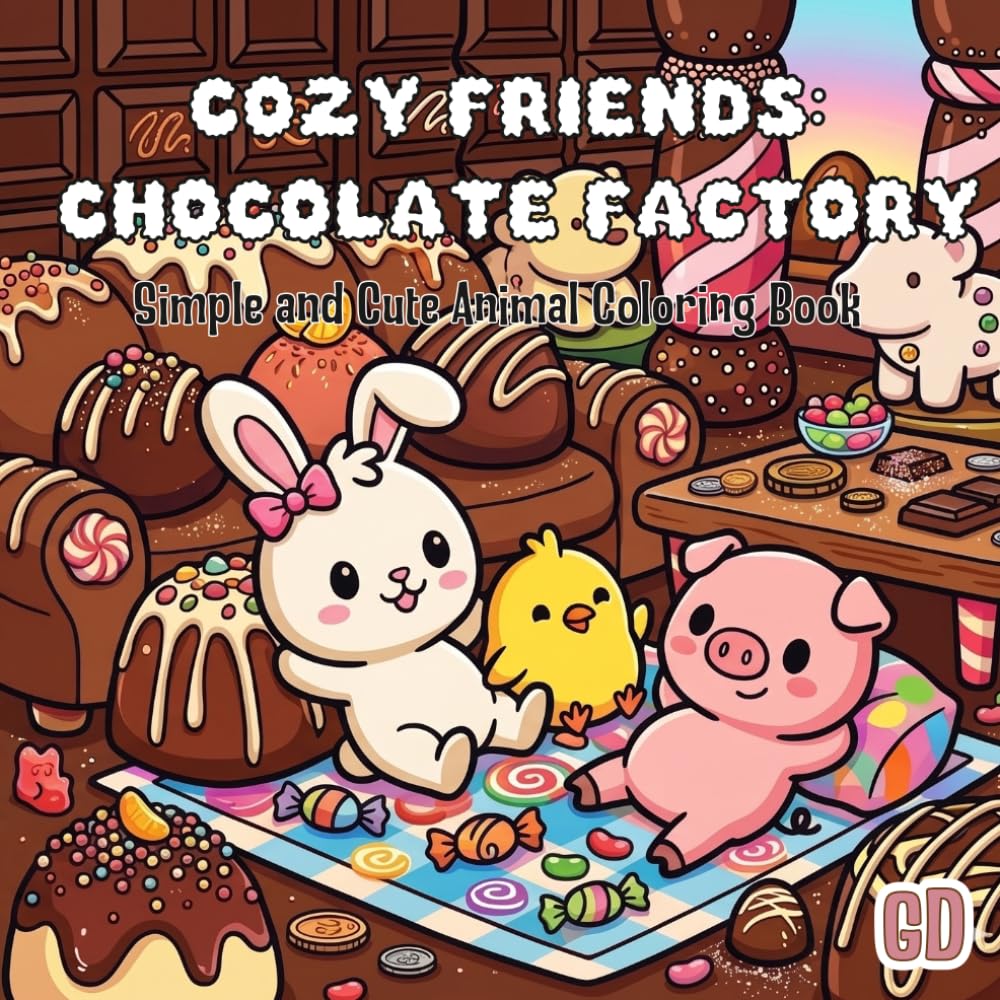 Cozy Friends Chocolate Factory: Sweet Adventures with Bunny, Chick & Piglet: Chocolate Factory Coloring Book for Kids