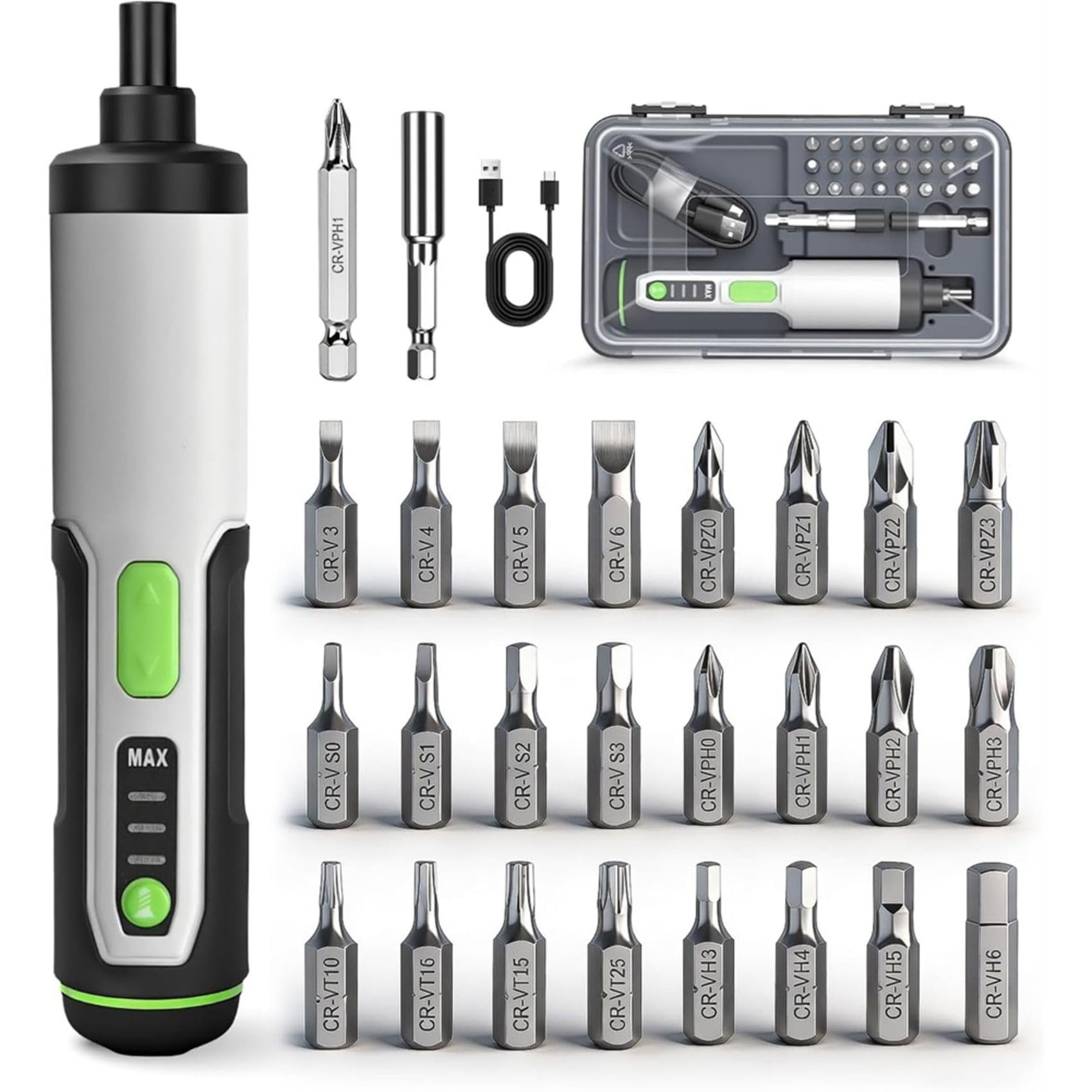 Aundhegrtt As Shown Power Screwdrivers Cordless Electric Screwdriver Set 25-Bit 3 Torque Settings For Furniture Bike Bicycle Repair Tool Kit