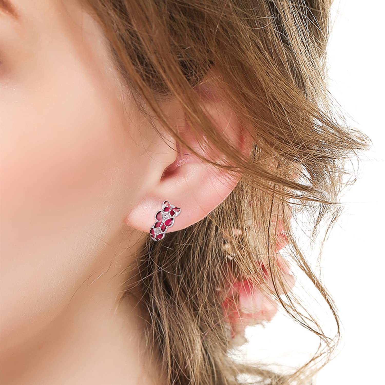 Pendientes de aro de mariposa de plata de ley 925, multicolor, pequeños pendientes de mariposa hipoalergenicos, regalo de cumpleaños para mujeres y niñas