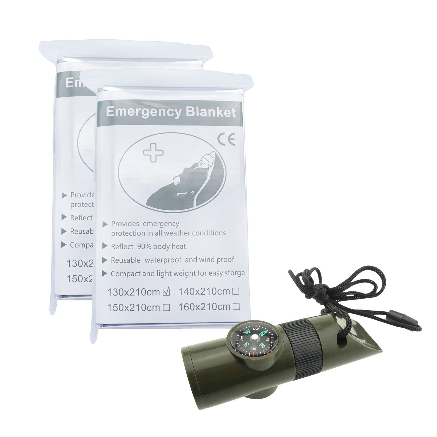 TRENDBOX Multifunctional 7 in 1 Camping Hiking Outdoor Whistle with Compass Magnifier LED Flashlight Thermometer for Emergency Survival Traveling