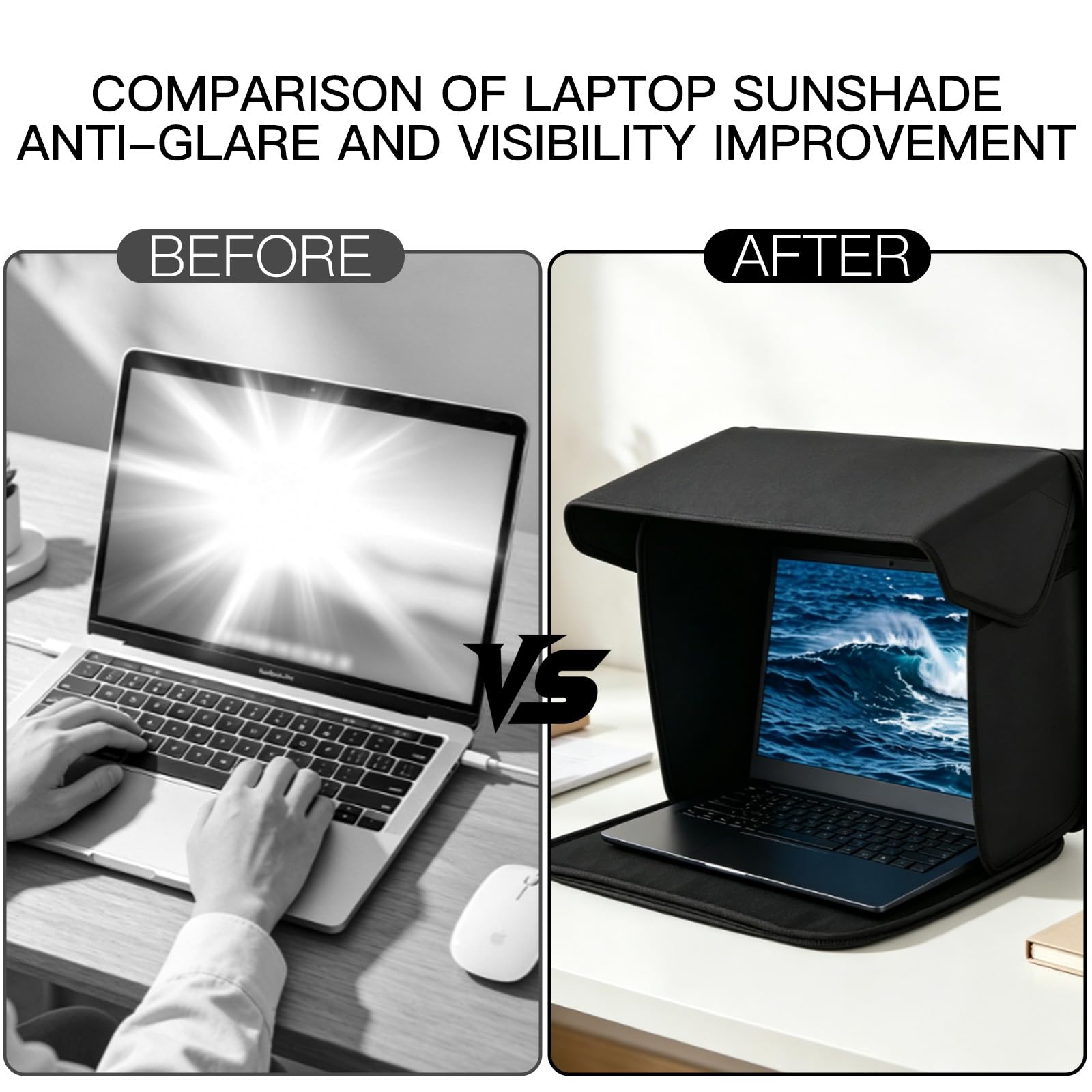 Parasole per laptop da 16 pollici, parasole portatile e tasca per laptop 2 in 1, efficace antiriflesso e privacy, leggero e robusto, per lavoro e viaggi, protezione solare universale per laptop (nero