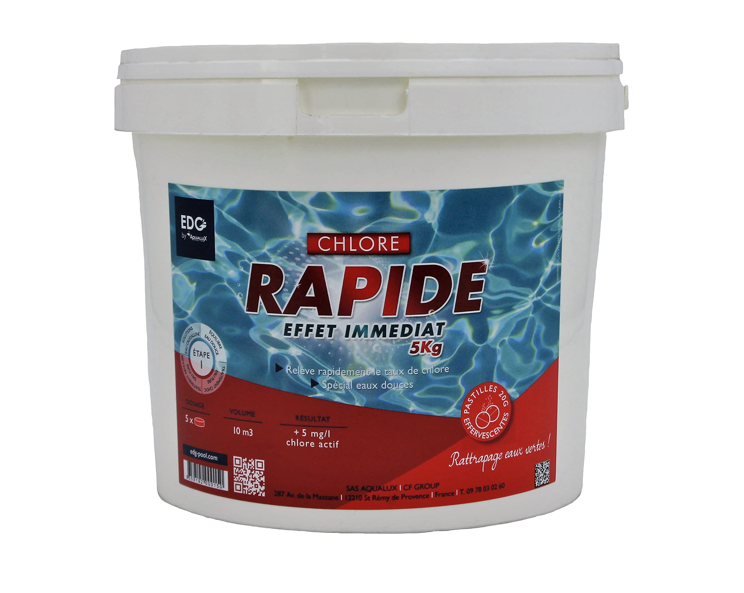 EDG by AQUALUX Chlore Rapide Pastilles 20g - 5kg | Chlore Choc Stabilisé - Désinfection Choc - Dissolution Rapide + 10 Tests HPS OFFERTS 6 en 1