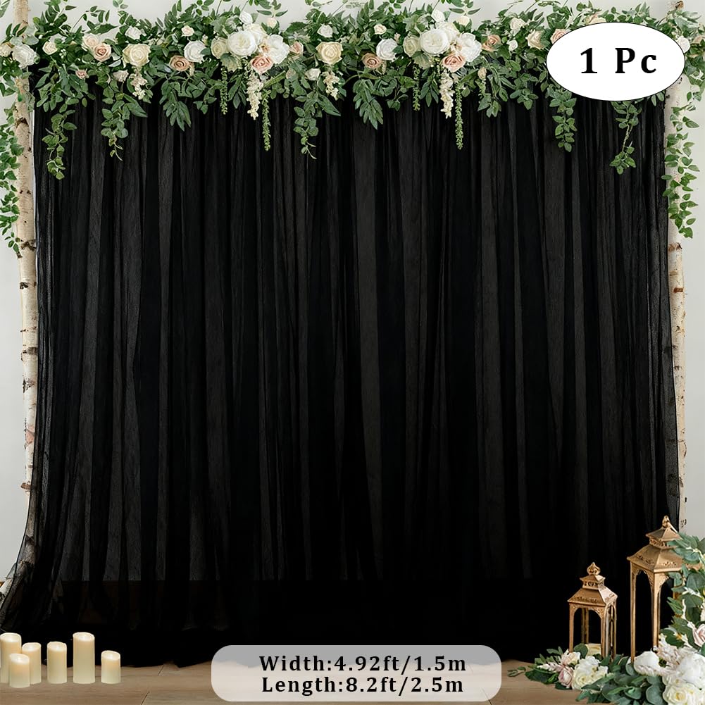 CREATCABIN 2 Piezas de Cortina de Fondo de Tul Negro Cortinas de Fondo Transparentes Negras Fondos para fotomatón para Bodas cumpleaños Despedidas de Soltera Fiestas de Navidad recepciones 1.5 x 2.5m