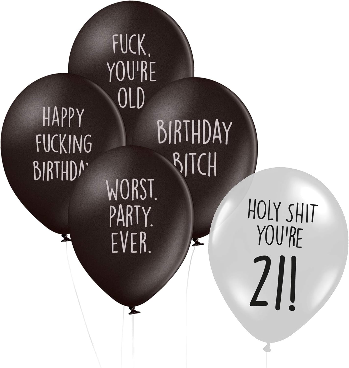 Abusive Milestone Birthday Balloons Pack of 15 Different Funny Offensive Balloons