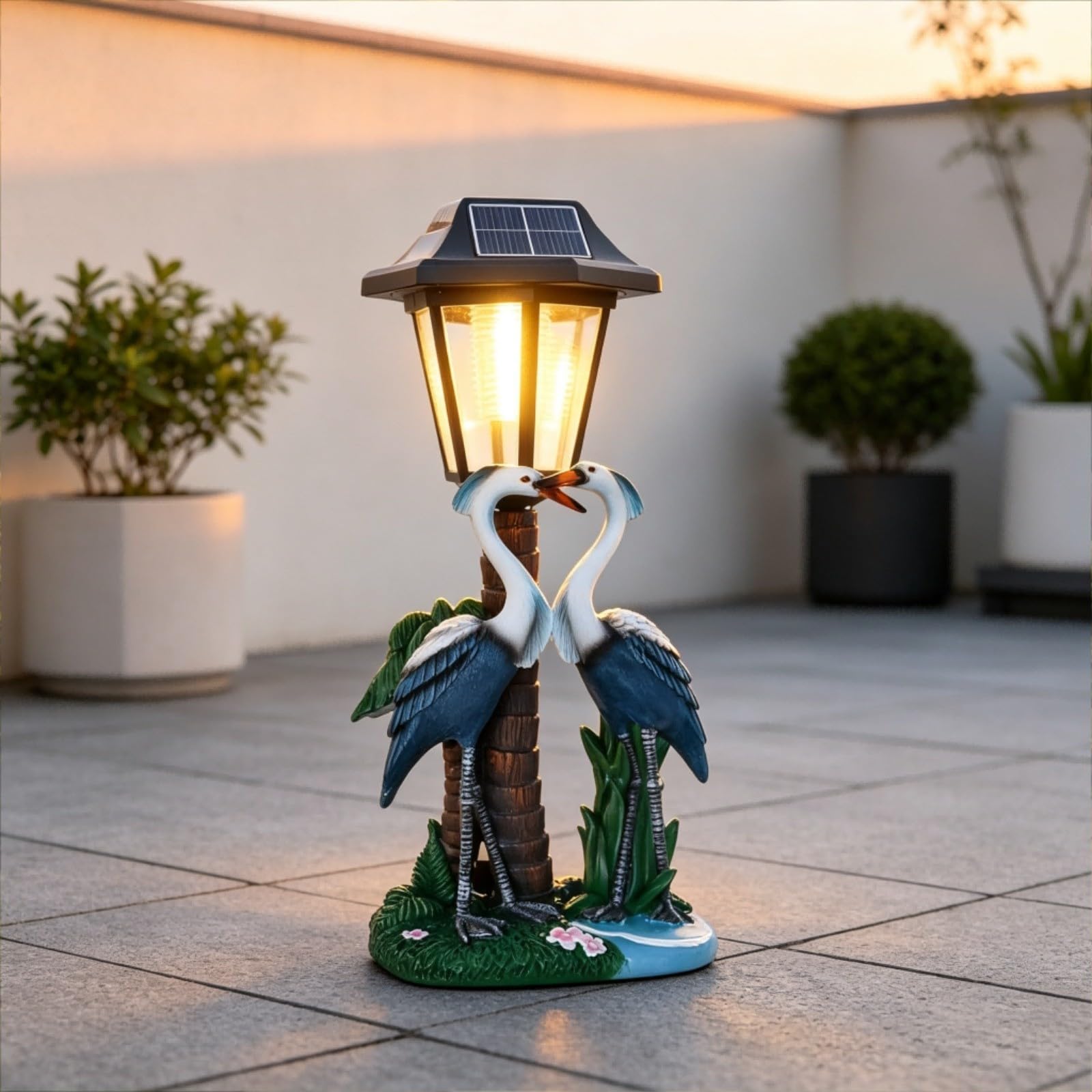 Statuetta a forma di uccellino solare impermeabile, statua in resina con luce notturna per giardino, prato, cortile, decorazione esterna