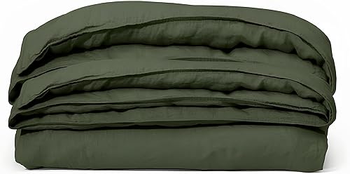 Miniatura 3 de INDACORIFY Juego de 3 fundas de edredón de algodón, 100% algodón, color verde musgo oscuro, juego de ropa de cama lavada a la piedra, funda de