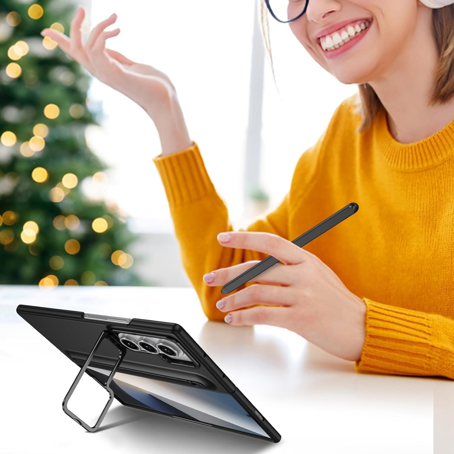 for Samsung Galaxy Z Fold 7 Case, [ Hidden Foldable Camera Kickstand][Removable S Pen Holder][Front Screen Protector] Protective Case for Samsung Galaxy Z Fold 7 - Black.