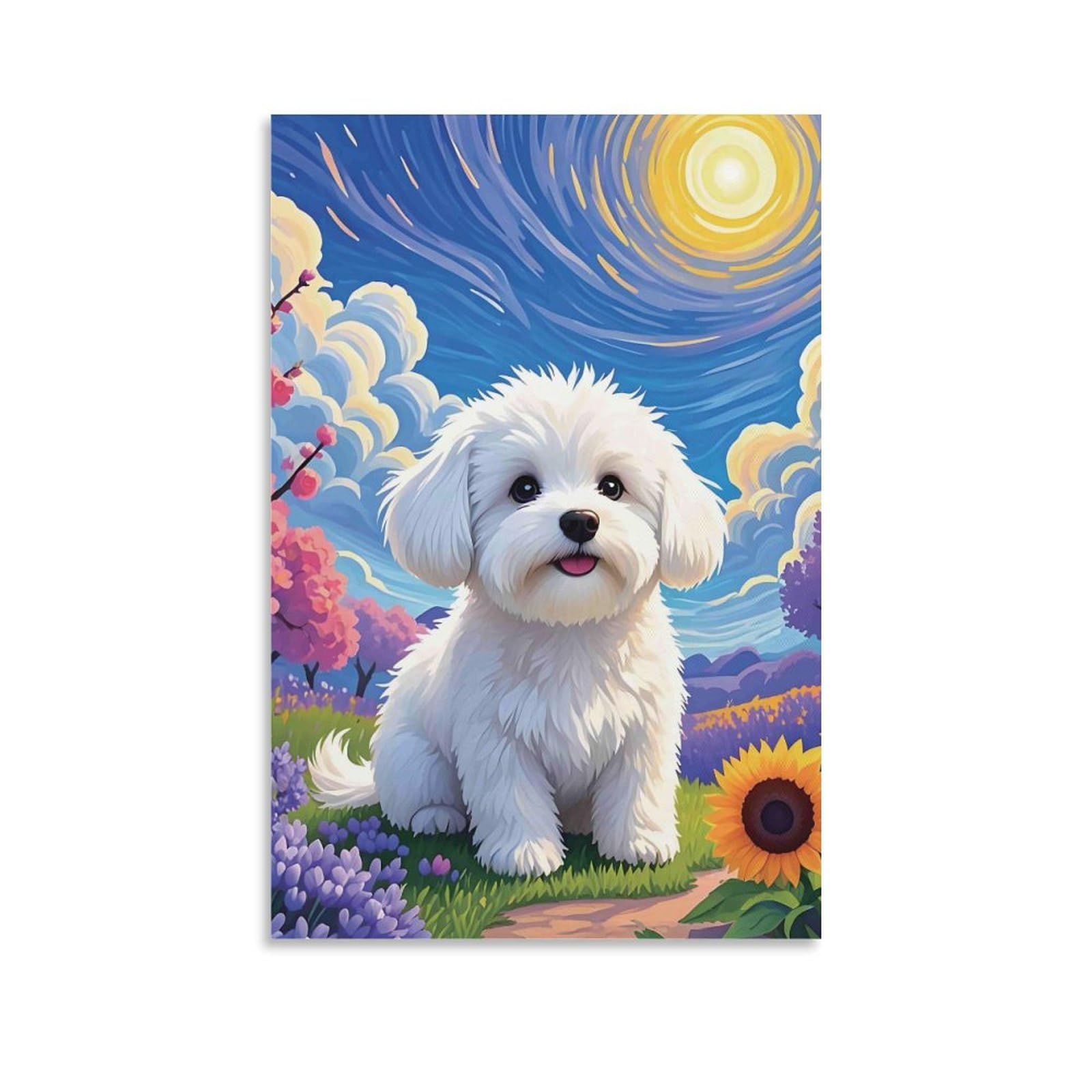 DHBANEIOK Cute White Puppy Poster Artwork Giclee Canvas Prints Modern Canvas Wall Art Picture Wall Hanging for Home Decorations 12x18inch(30x45cm)