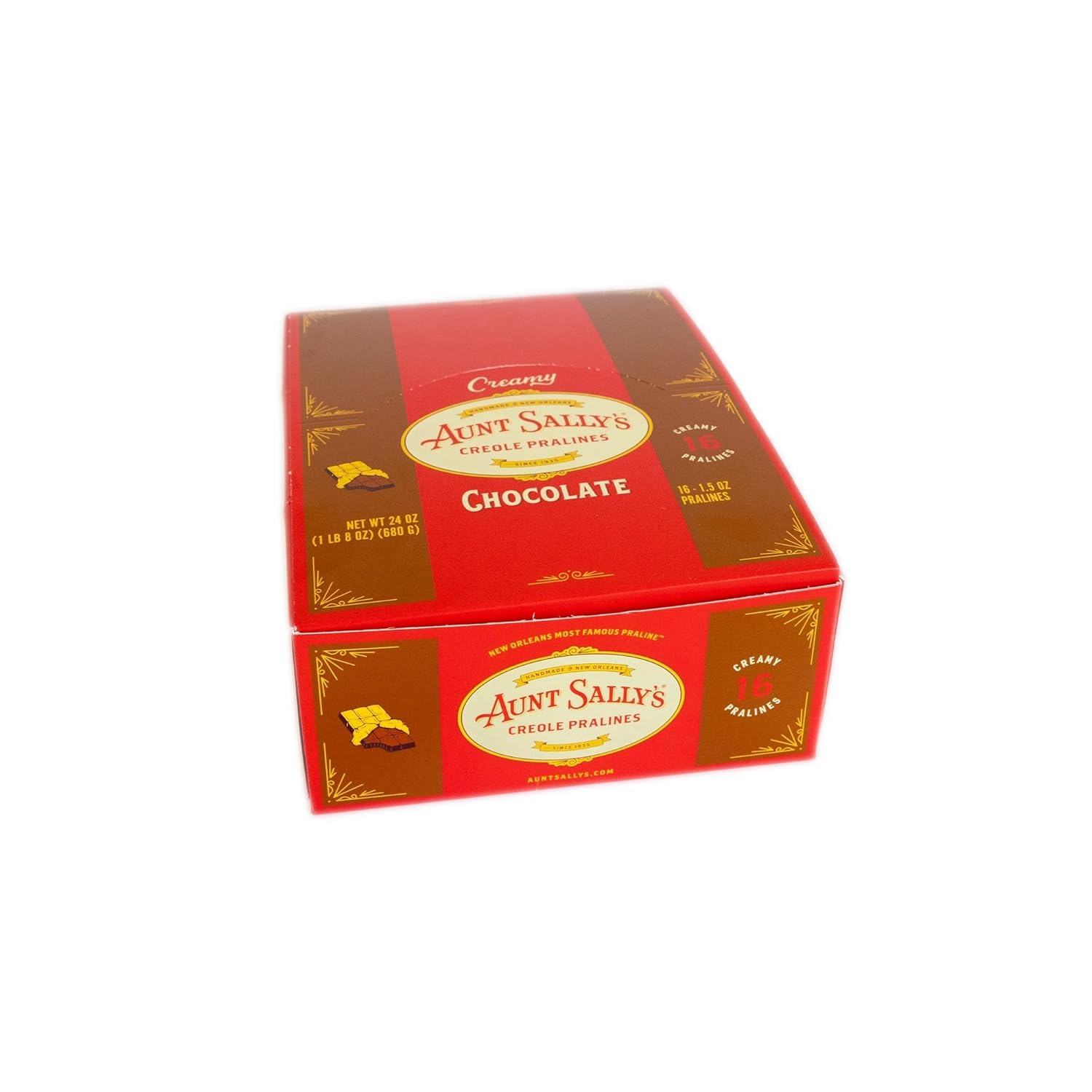 Aunt Sally's Creamy Chocolate Pralines- 16 count box- New Orleans Most Famous Praline- Handmade Pecan Candy