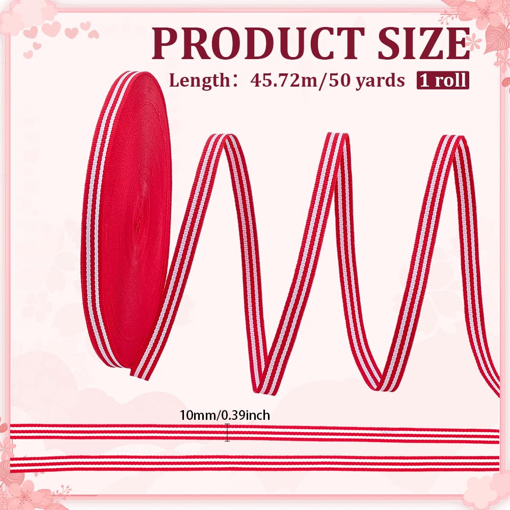 PH PandaHall 45.7m Red White Striped Ribbon 10mm Wide Gift Wrapping Ribbons Candy Cane Ribbons Craft Ribbon for Mother's Day Party Wedding Sewing Home Decoration - Image 2