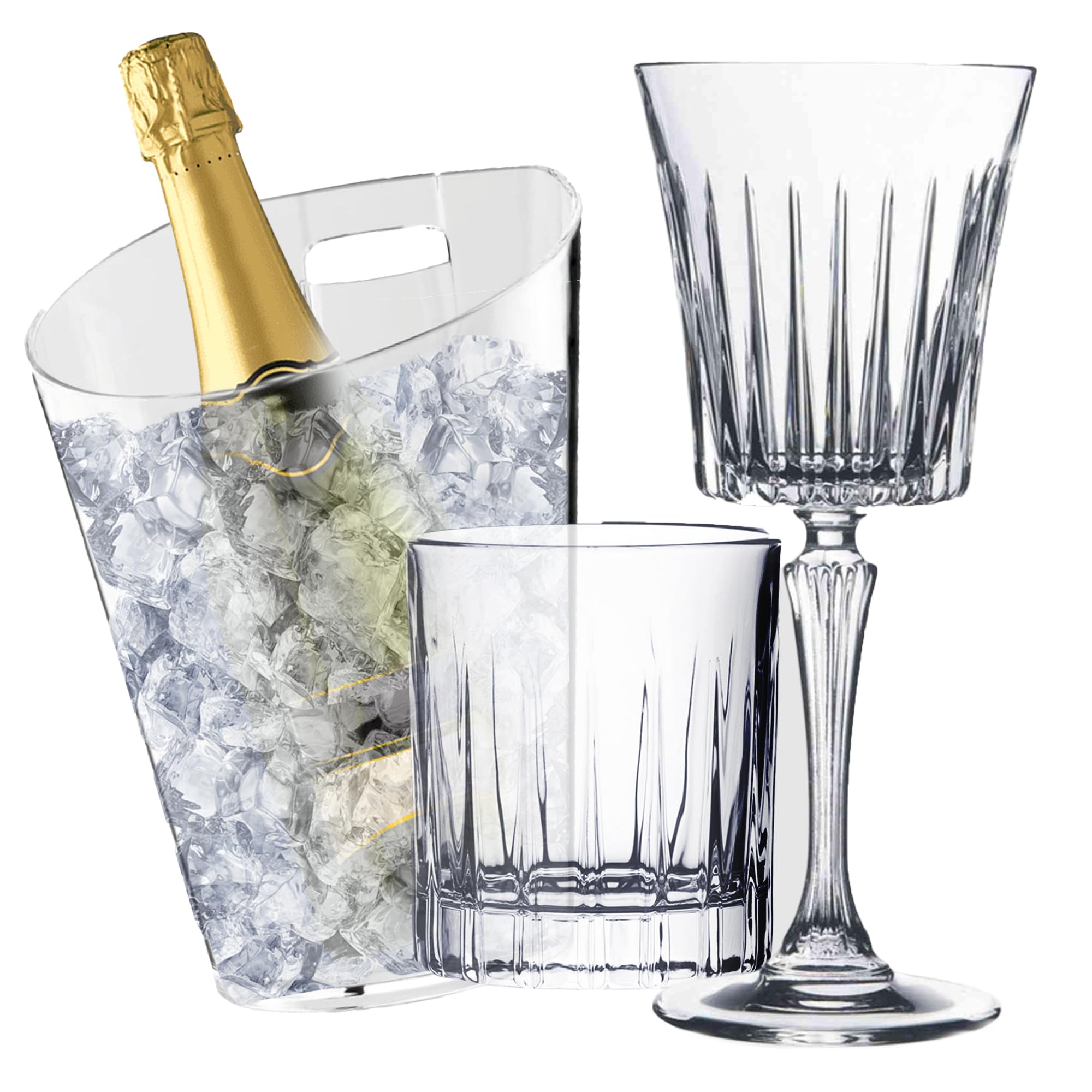 Sicignano | Juego de 6 copas de 30 cl, con 6 vasos de 36 cl, Timeless para vino, agua, licores y cócteles, cristal ecológico, transparentes, resistentes – regalo cubo champán Marea 1 botella