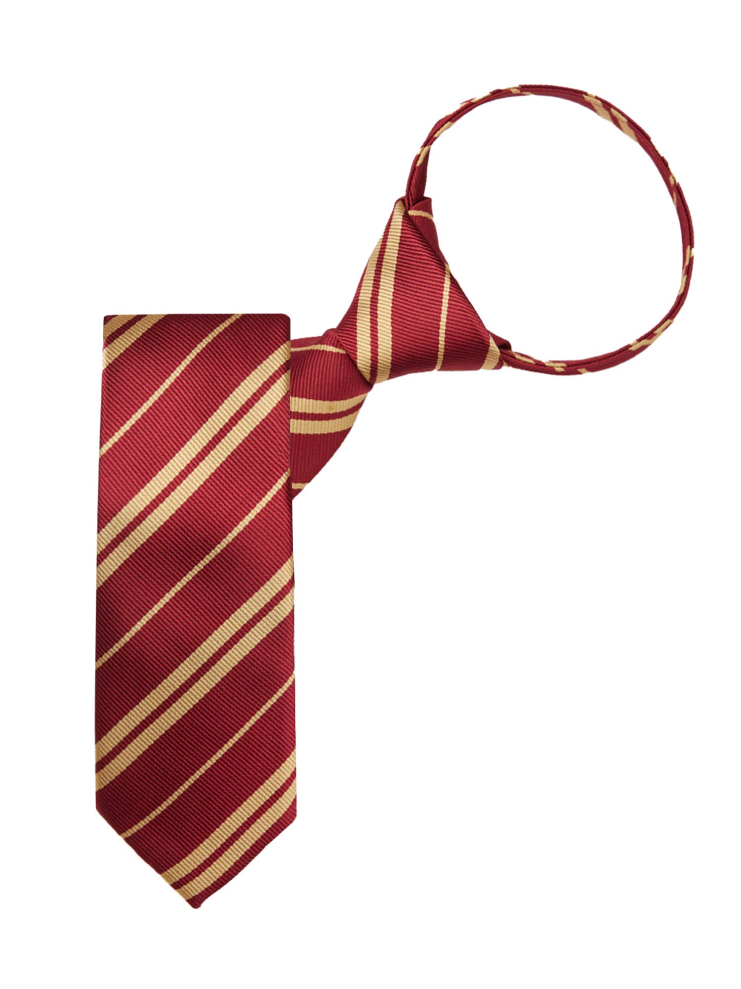 Jacob Alexander Young Boys' Woven Double Stripe 11 inch Pre-Tied Zipper Neck Tie - Burgundy Gold