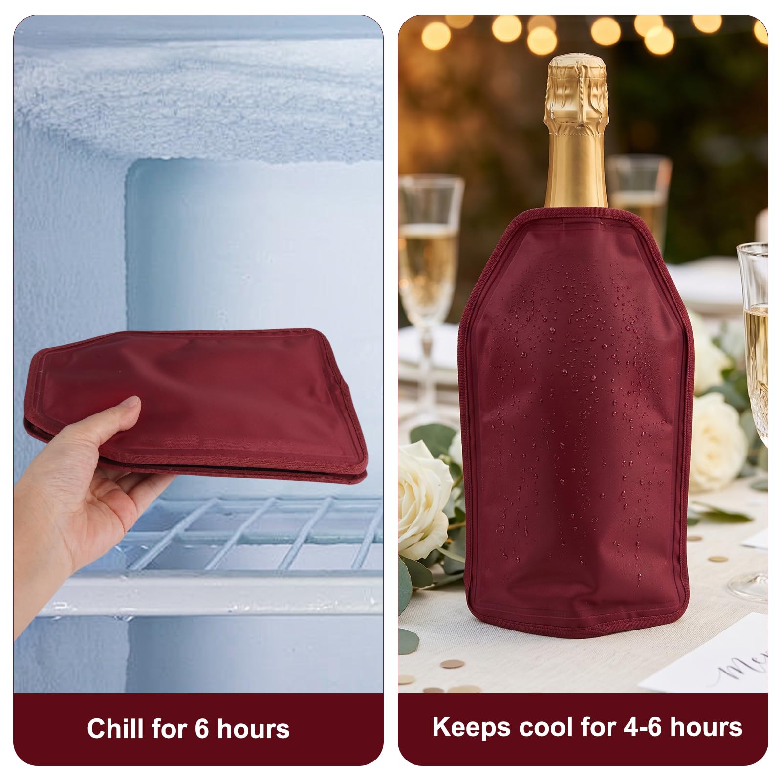 2 Piezas Funda Enfriadora de Botella de Vino, Enfriador de Botellas De Vino Reutilizable con Gel, Funda Enfriadora con Gel Refrigerante Interior, para Vinos, Bebidas (Rojo + Negro)