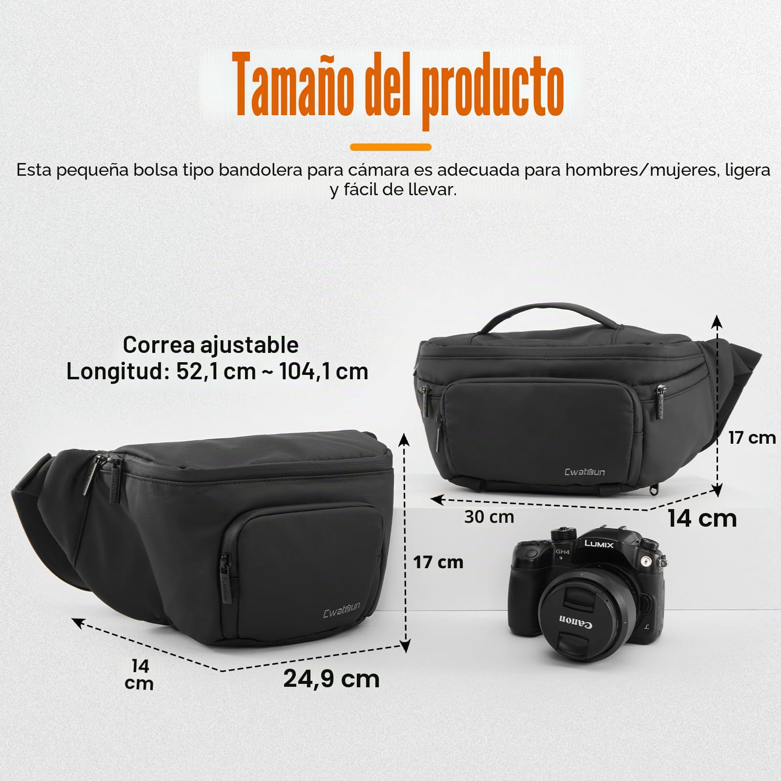 Cwatcun Bolsa para cámara Bolsa Impermeable para cinturón para cámara, Bolsa de Almacenamiento de Transporte Diario Bolsa Cruzada para Canon, Nikon, Sony, Fuji DSLR/SLR/cámara sin Espejo,Negro,S