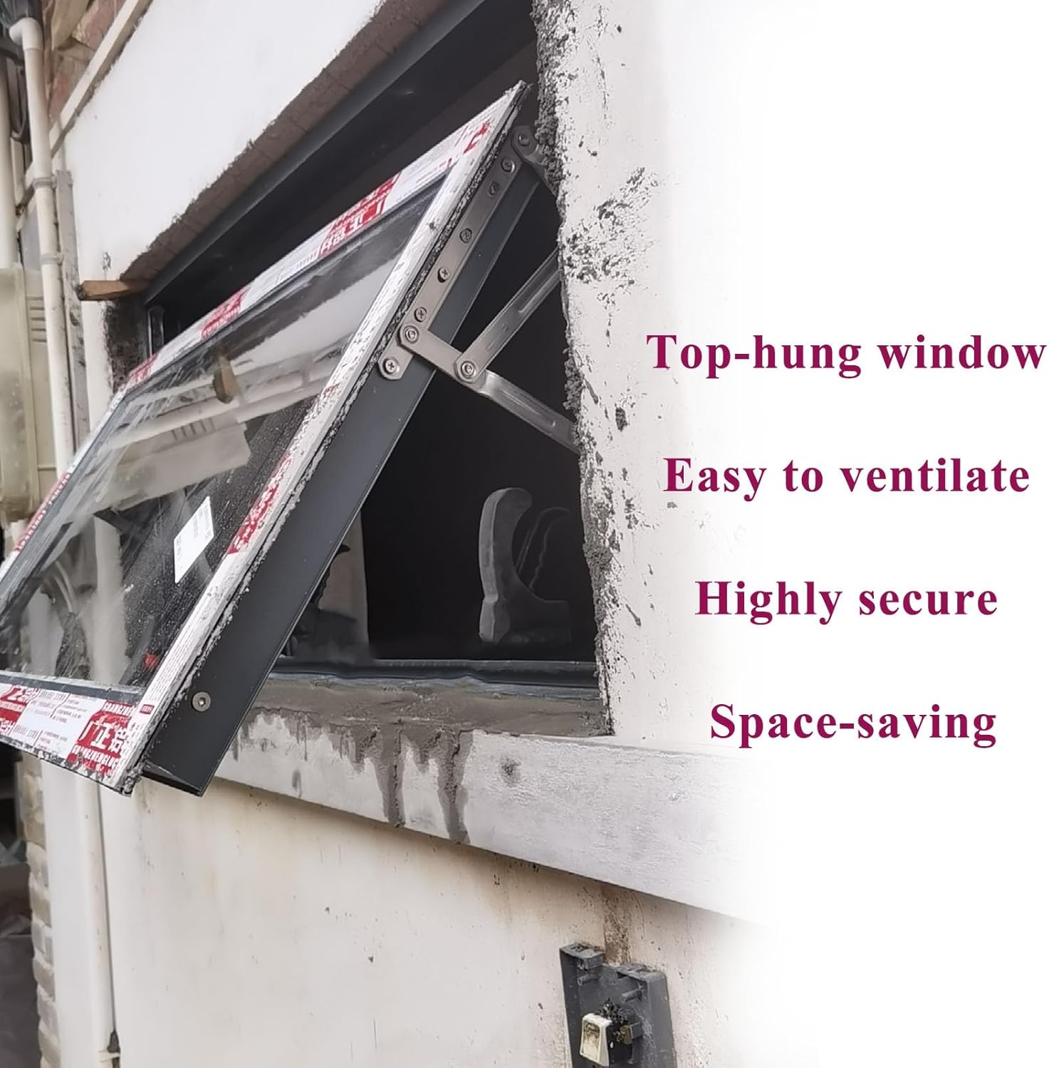 Top Hung Window for Ventilation, Security Lockable Aluminum Windows with Clear Tempered Glass, Easy to Install Embedded Windows for House Garage Shed(WxH14x28in)