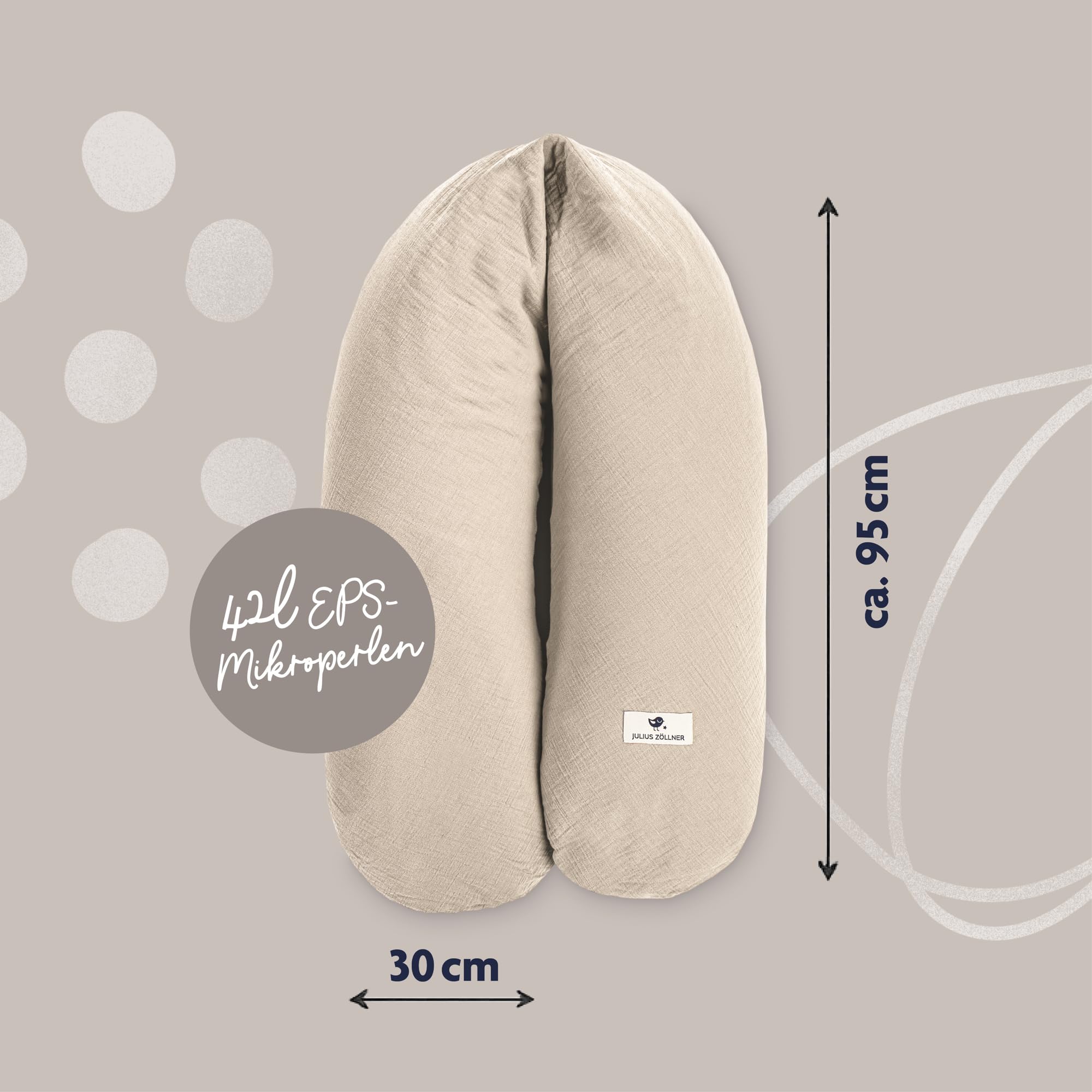 Julius Zöllner Stillkissen Musselin | Schwangerschaftskissen, Seitenschläferkissen & Lagerungskissen in einem | 100% Baumwolle, Oeko-TEX Standard 100 | Sand