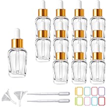 12Pcs 15ml Square Dropper Bottles for Essential Oils, 15ml Square Glass Bottles with Eye Droppers,Tincture Bottles,for Essential Oils,Liquids,perfume Travel Clear/Gold cap, 15ml