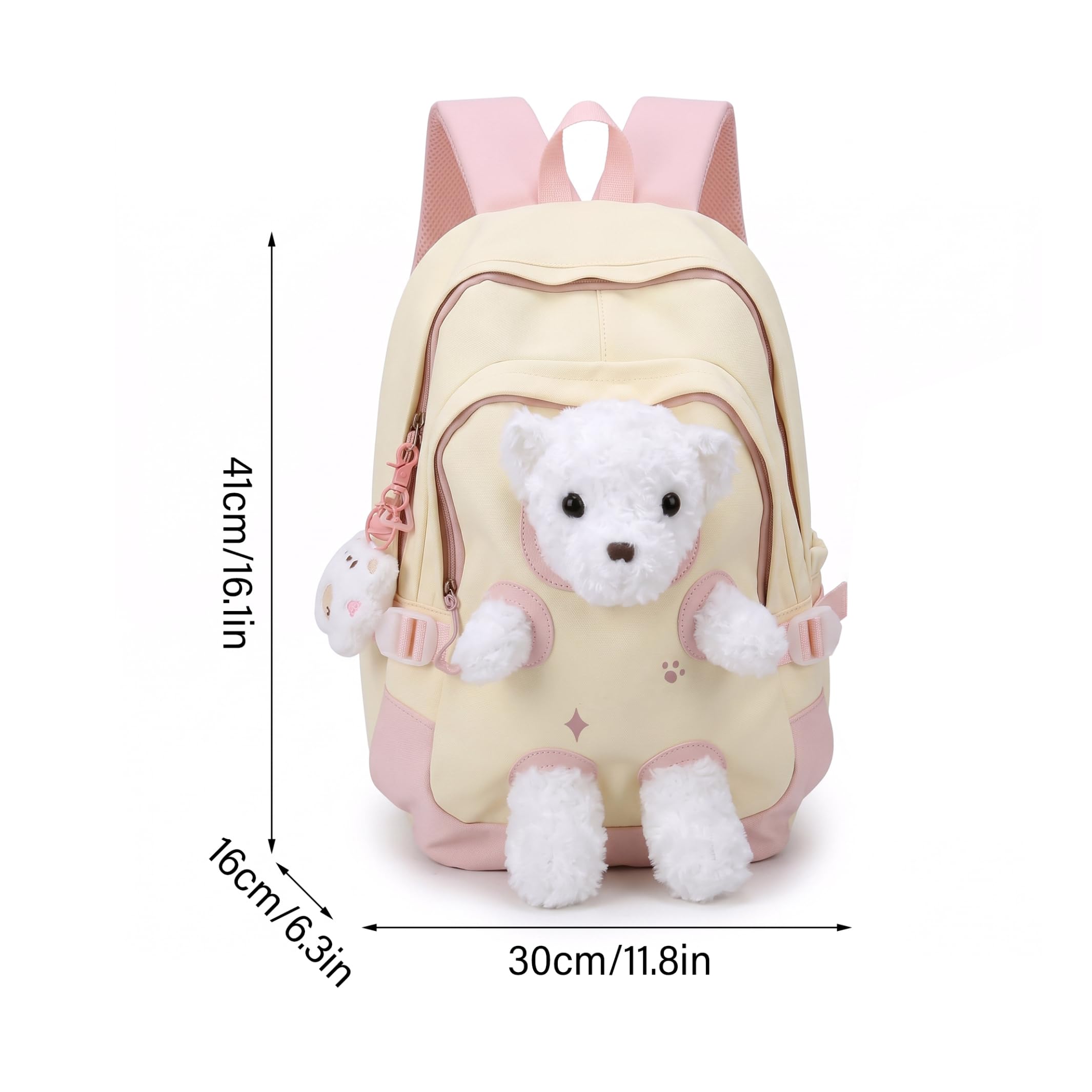 Zaino con orsetto, zaino con orsetto di peluche Kawaii con ciondolo, borsa da scuola carina, borsa per libri per ragazze (giallo)