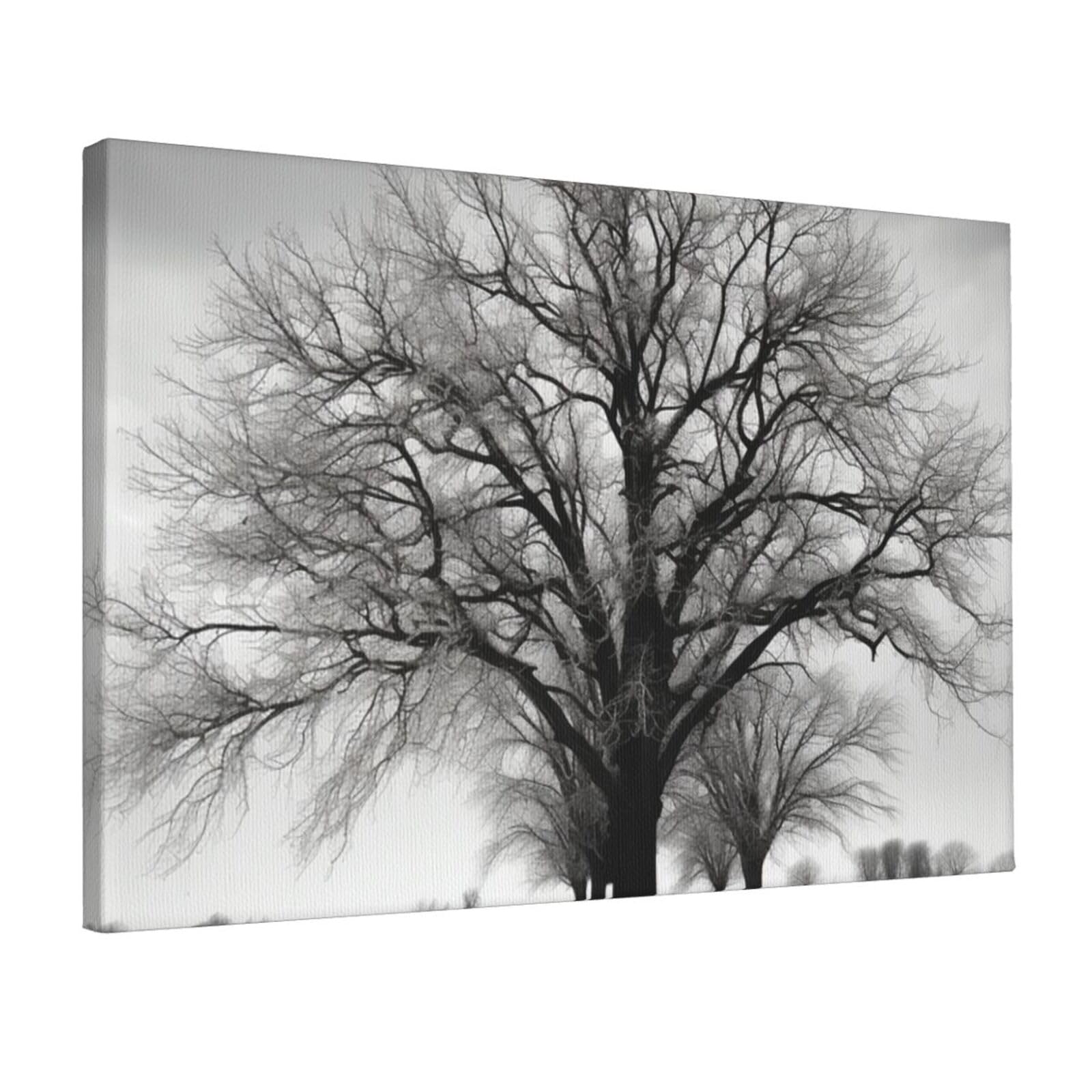 DWVTSLH Black and White Tree Poster Paintings Canvas Wall Art Bedroom Prints Home Decor Hanging Picture Modern Home Artworks Aesthetic for Living Room Office Wall Decor 12x18in Unframed