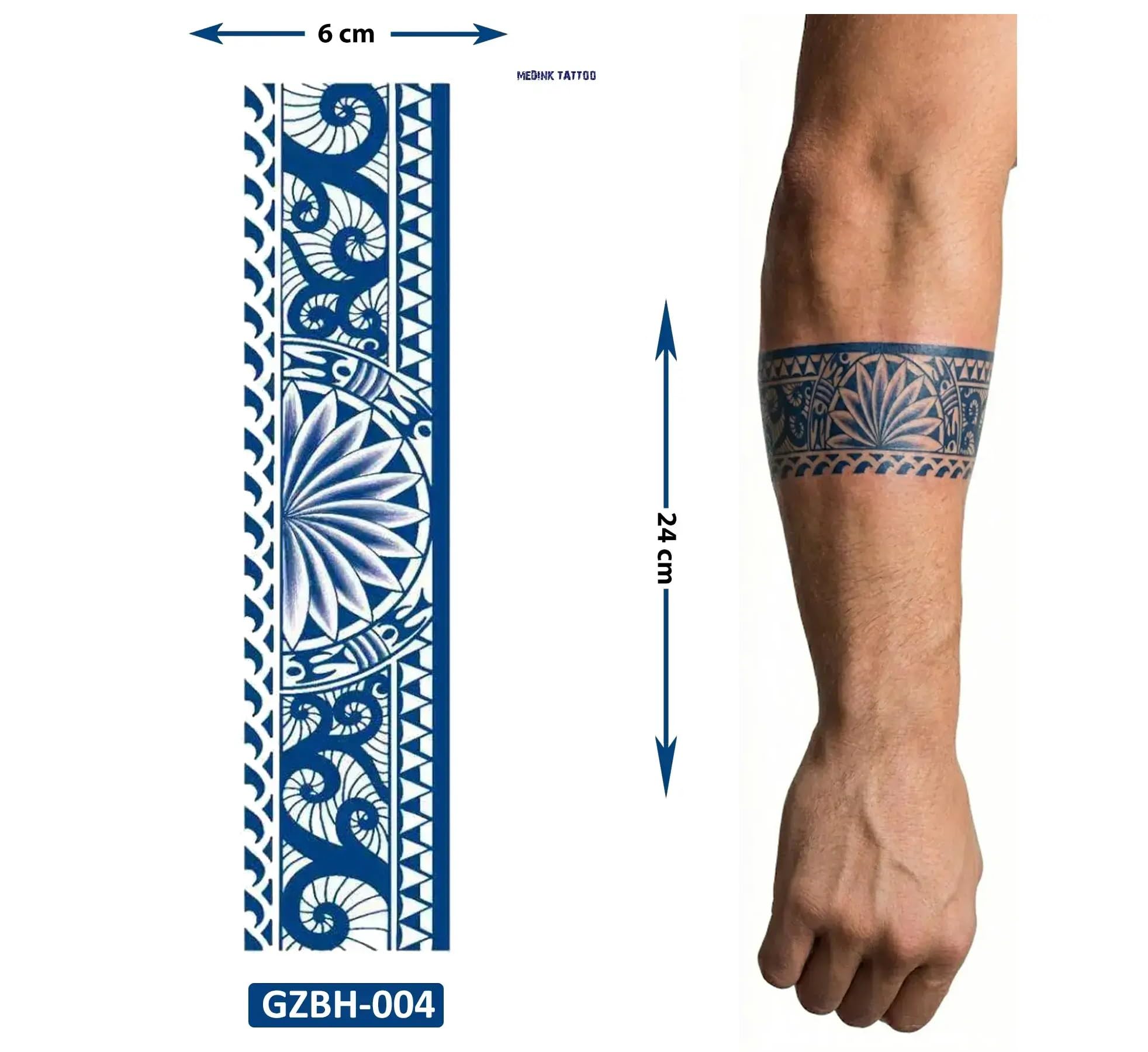 Tribal Güneş Kol Bant Şerit Yarı Kalıcı Aylık Yapıştırma Geçici Dövme 24 Cm