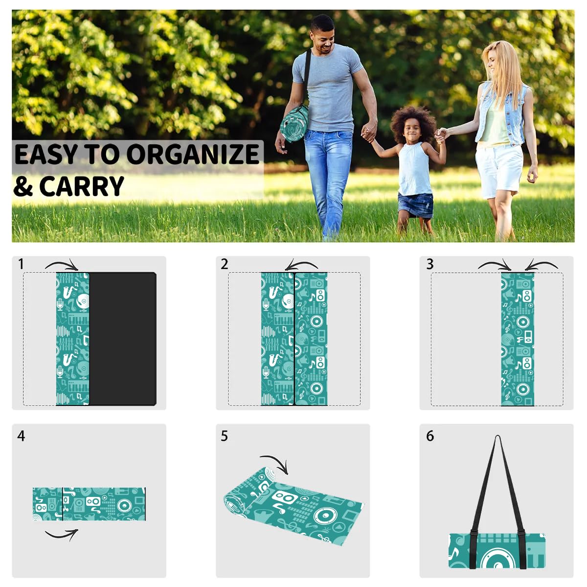 Coperta da picnic con note musicali, impermeabile, a prova di sabbia, pieghevole, da spiaggia, 200,7 x 200,7 cm, extra large, portatile, lavabile, per campeggio, parco, erba, escursionismo, viaggi